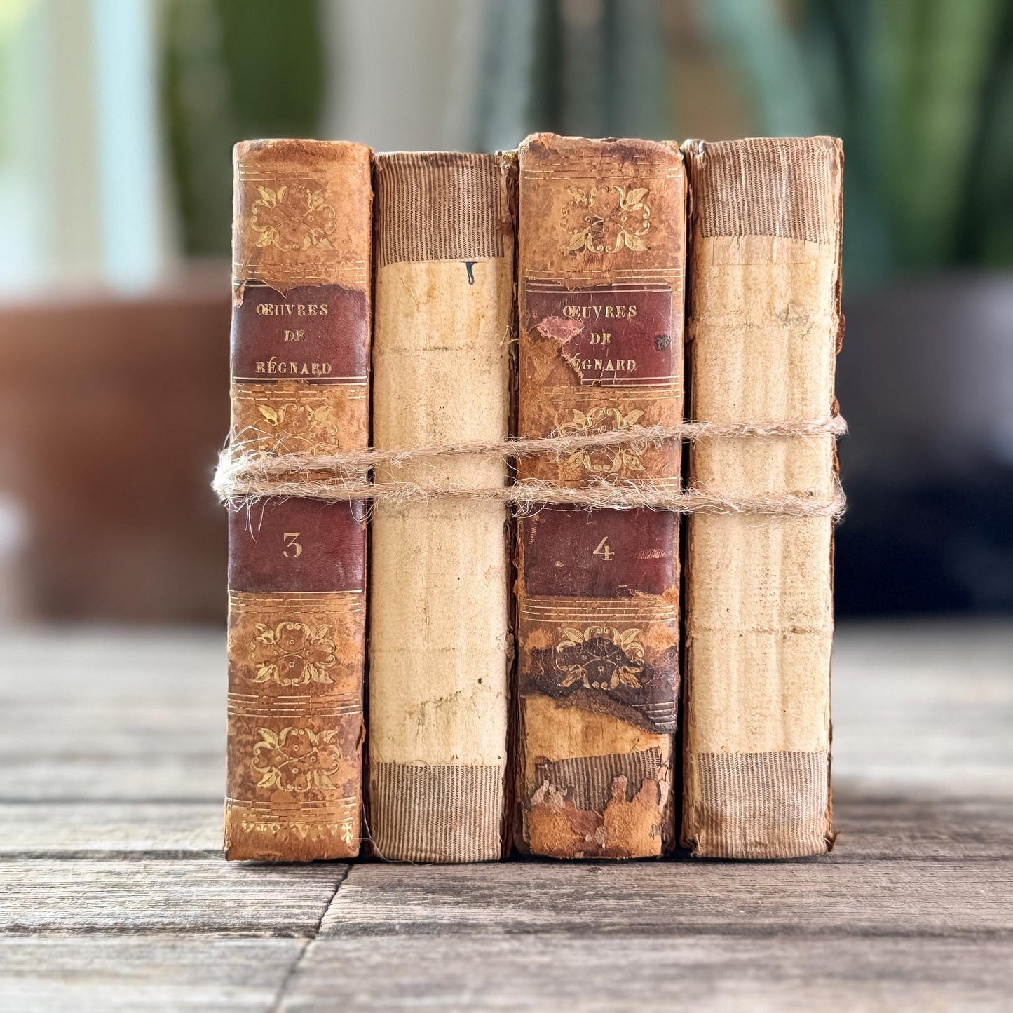 Small Shabby Antique French Book Set - Oeuvres de Régnard, 1824, 4 Volumes