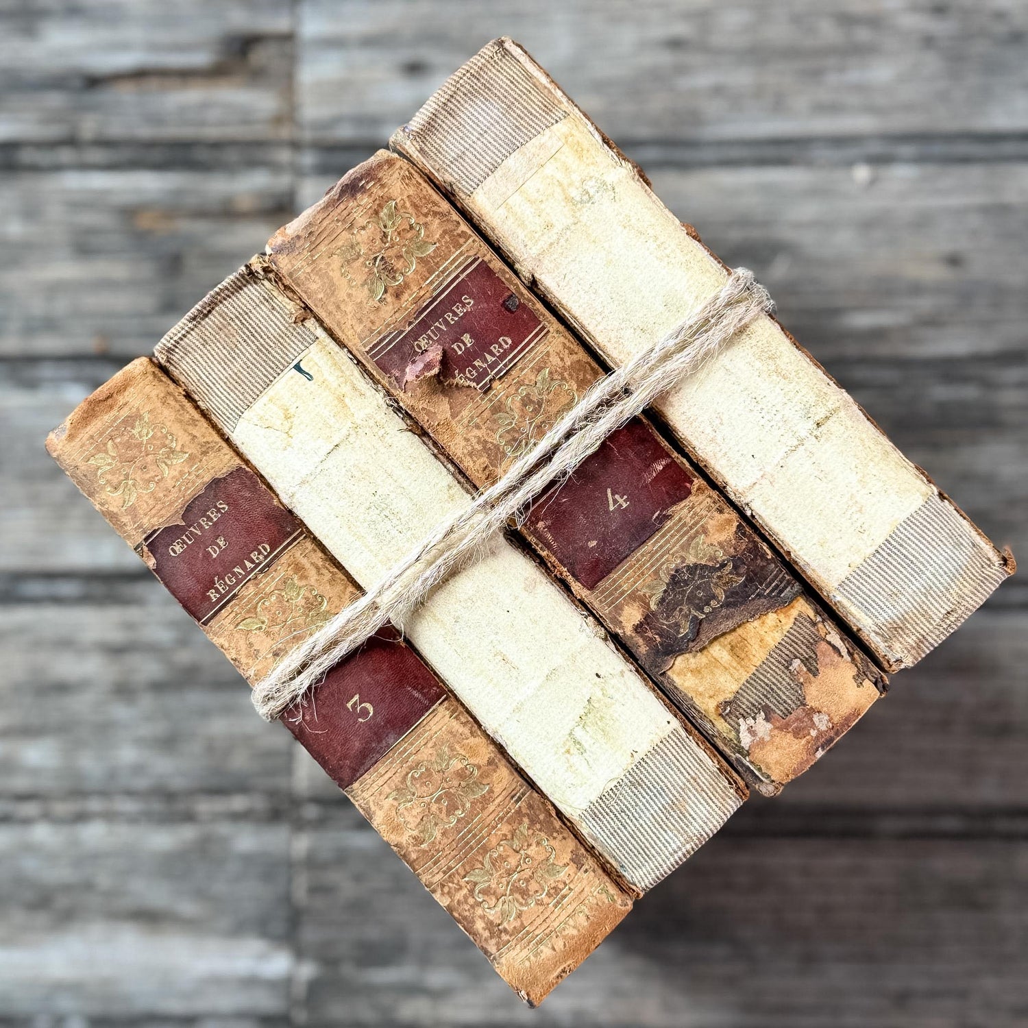 Small Shabby Antique French Book Set - Oeuvres de Régnard, 1824, 4 Volumes