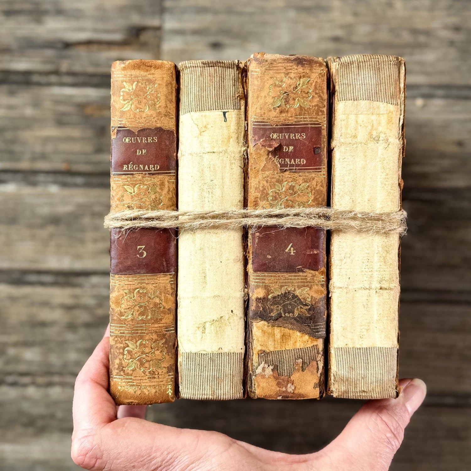 Small Shabby Antique French Book Set - Oeuvres de Régnard, 1824, 4 Volumes