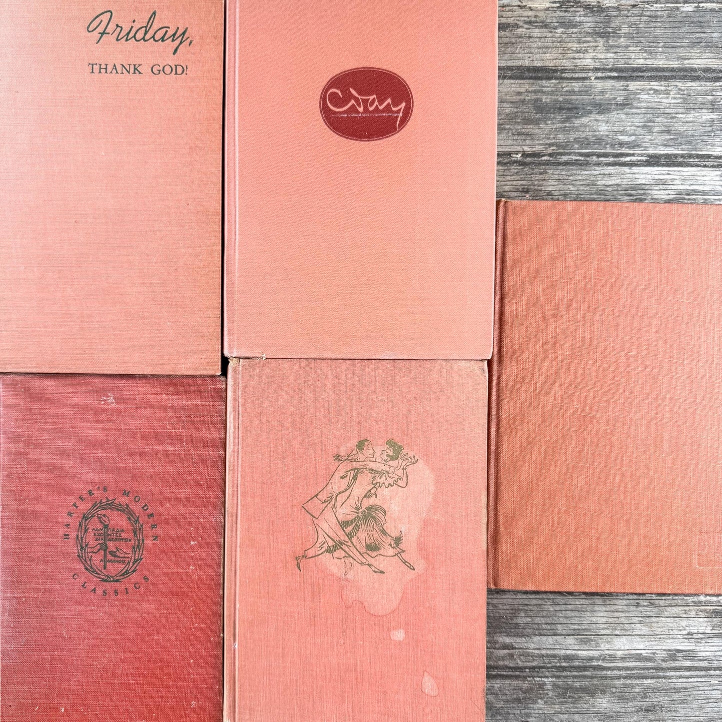 Terracotta and Peach Vintage Book Bundle for Feminine Shelf Styling