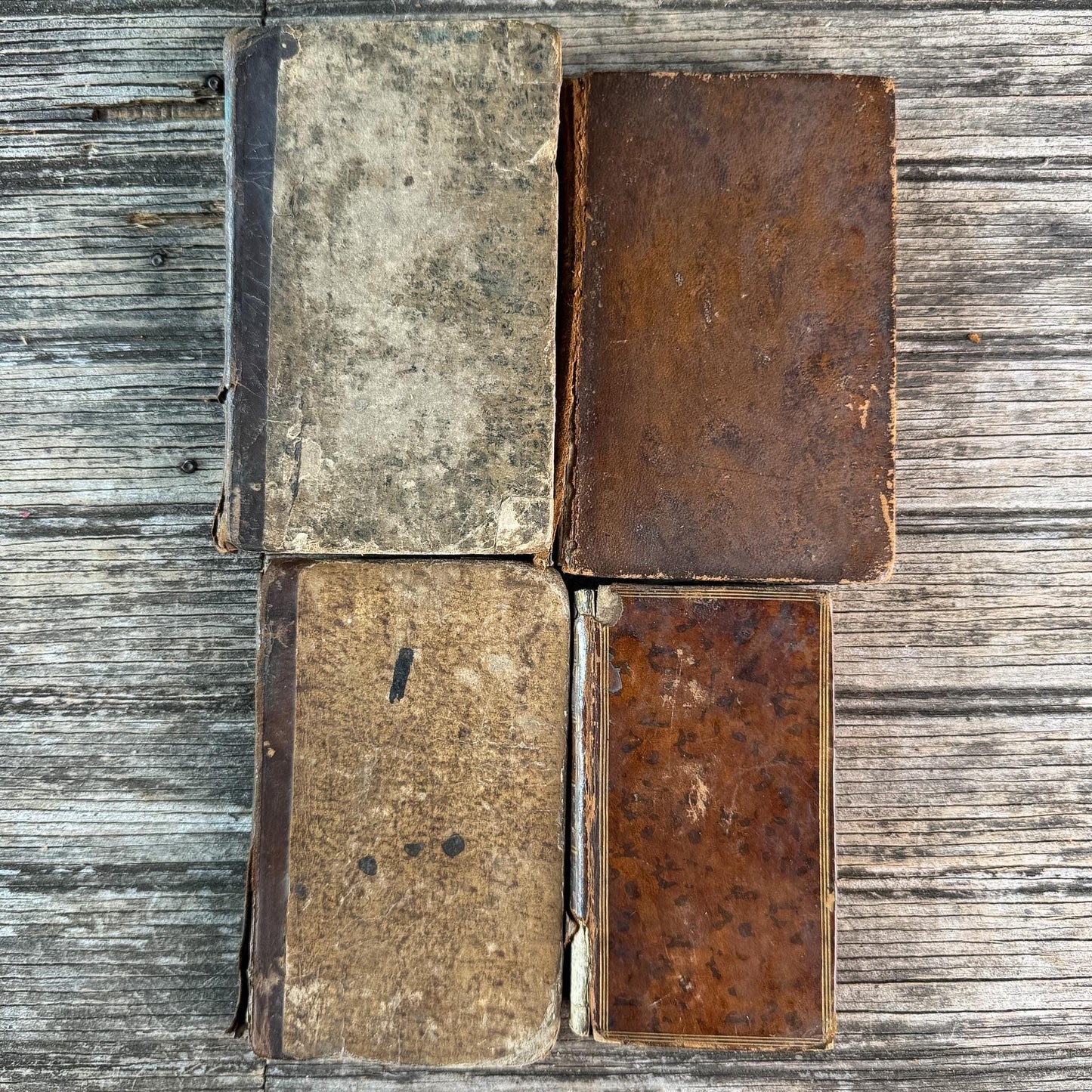 Small Shabby Antique French Book Set in Brown and Gold Leather