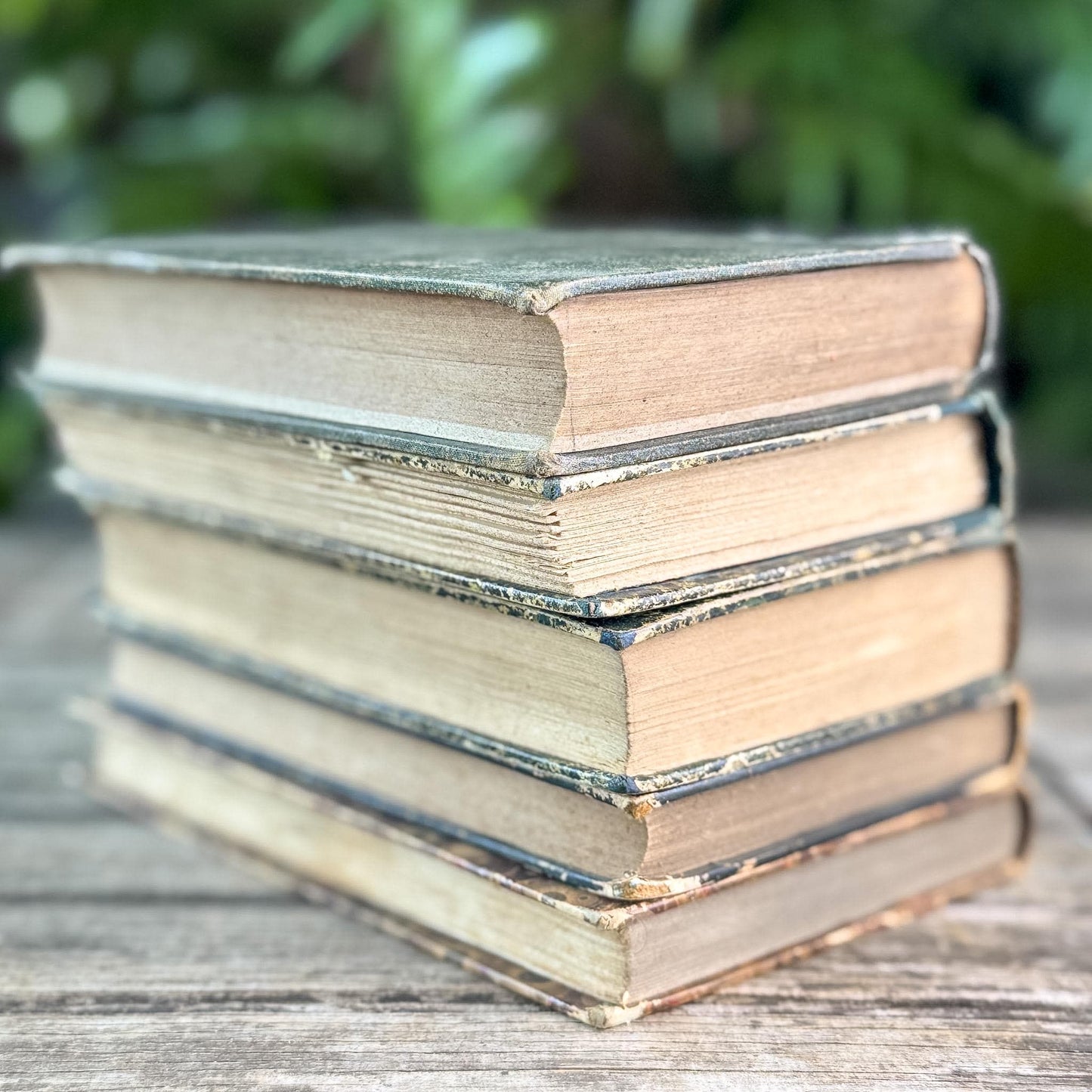 Antique Blue & Green French Leather-Bound Moody Book Bundle