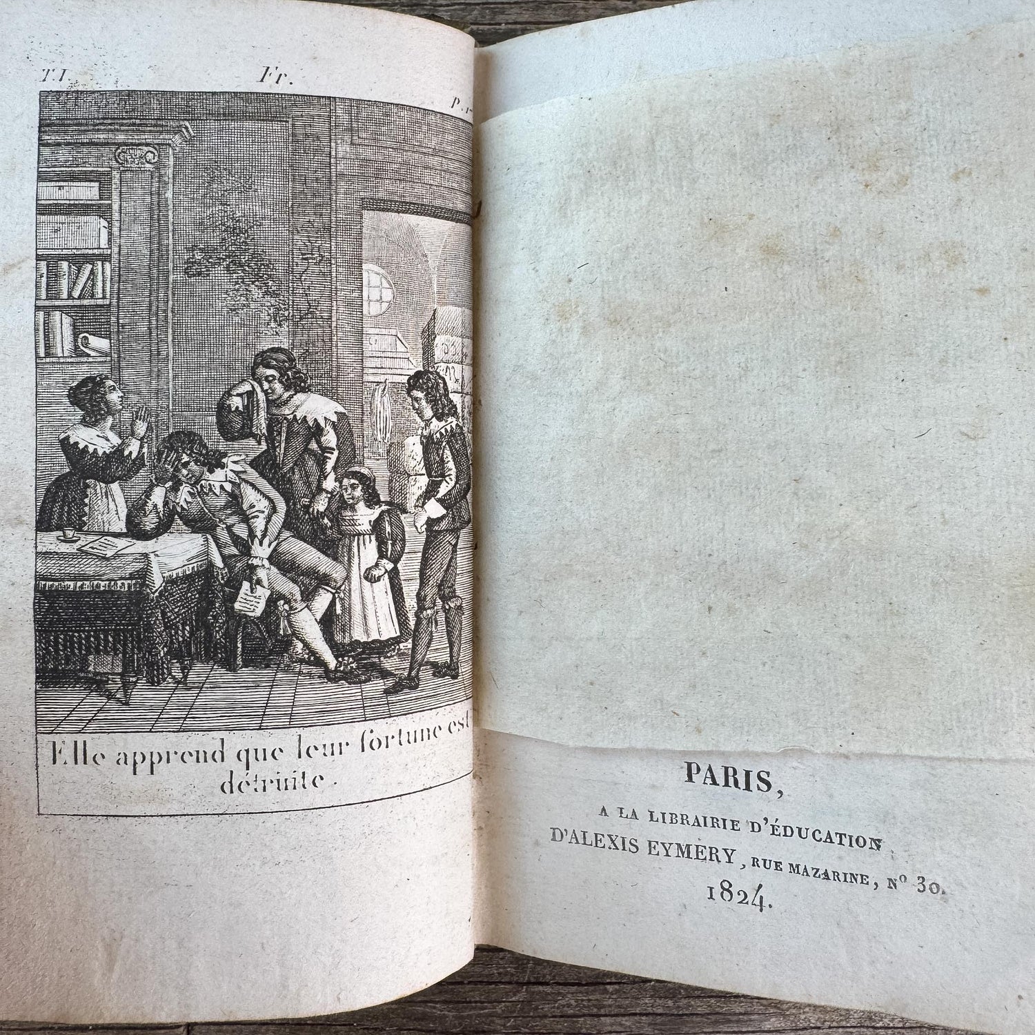 Antique Gold, Black, and Red French Leather Book Set of Les Petits Béarnais by Delafaye, 1824, 4 Volumes