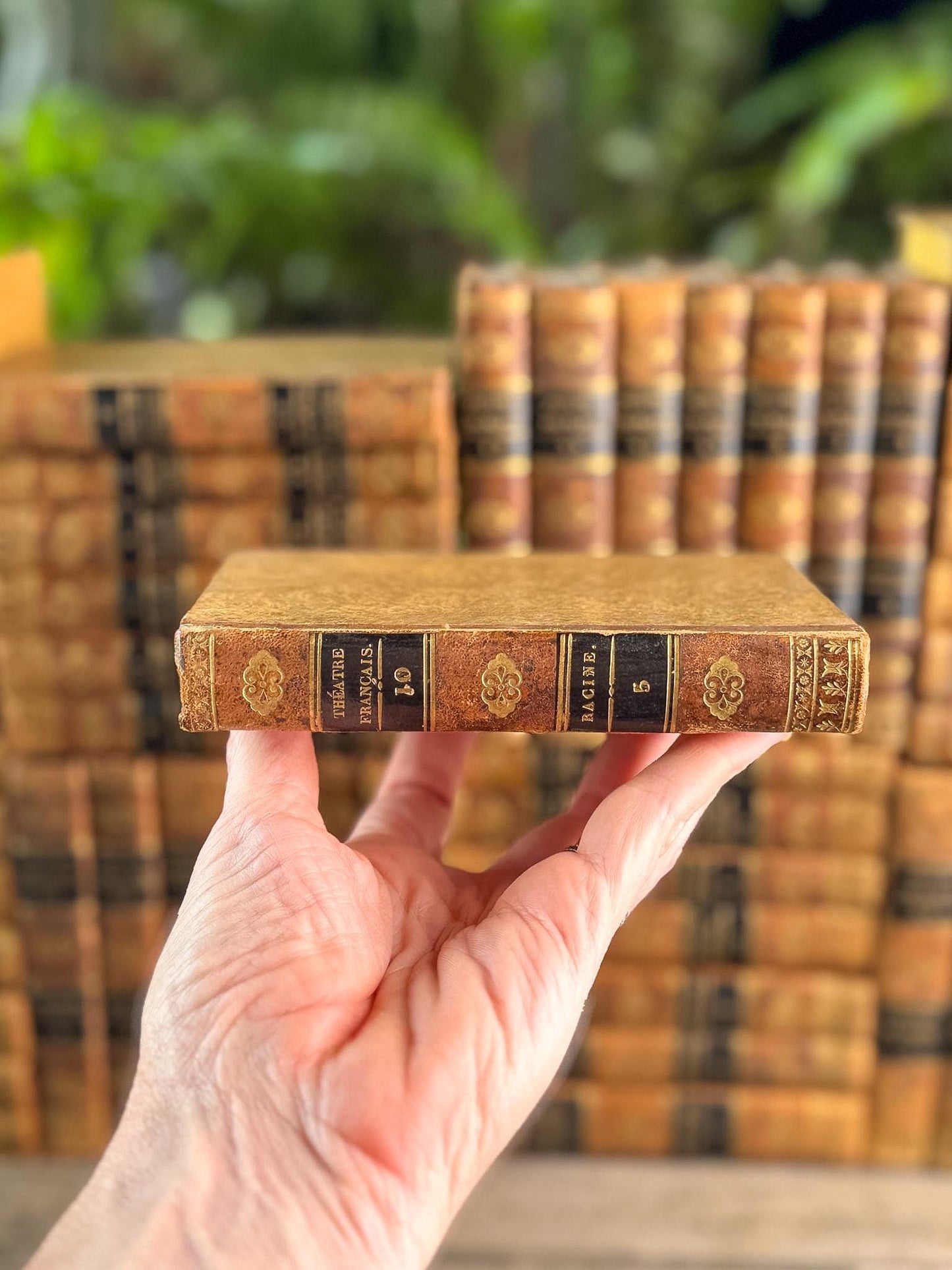 Antique French Leather Book Set, Répertoire Général du Théâtre Français, 67 Volumes