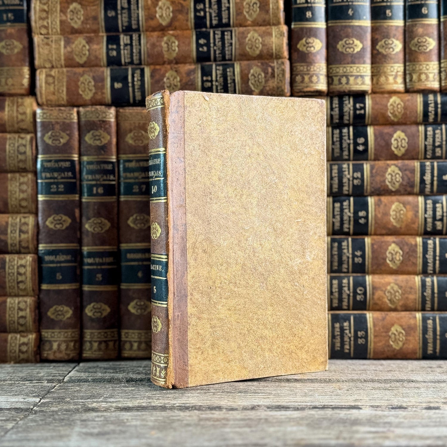 Antique French Leather Book Set, Répertoire Général du Théâtre Français, 67 Volumes