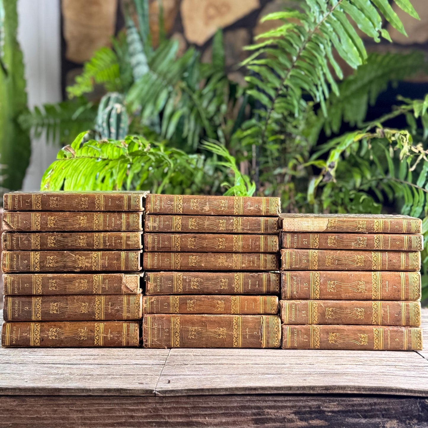 Antique French Leather Book Set, Works of Rousseau, 1820, 20 of 22 Volumes