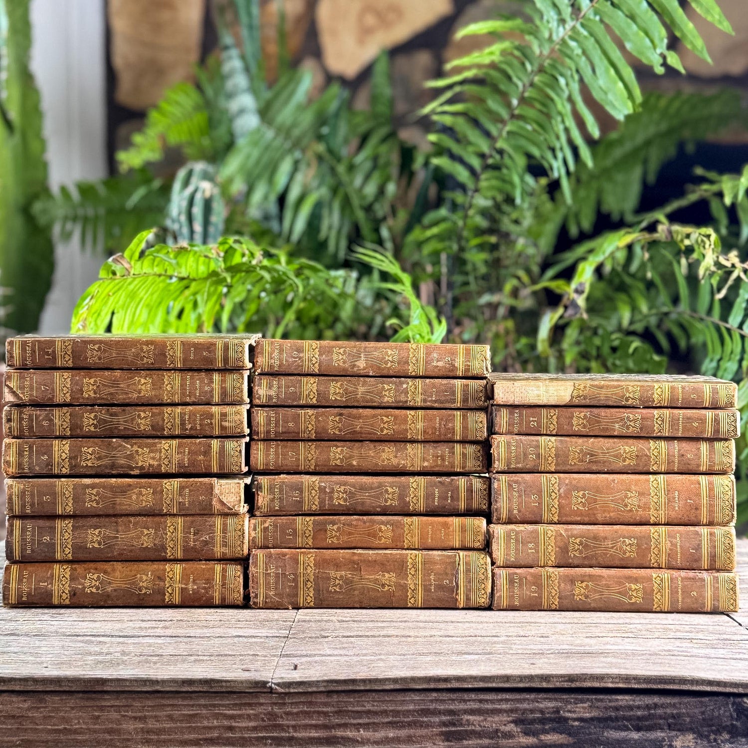 Antique French Leather Book Set, Works of Rousseau, 1820, 20 of 22 Volumes