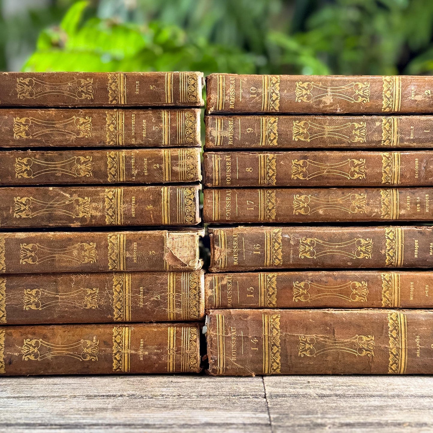 Antique French Leather Book Set, Works of Rousseau, 1820, 20 of 22 Volumes
