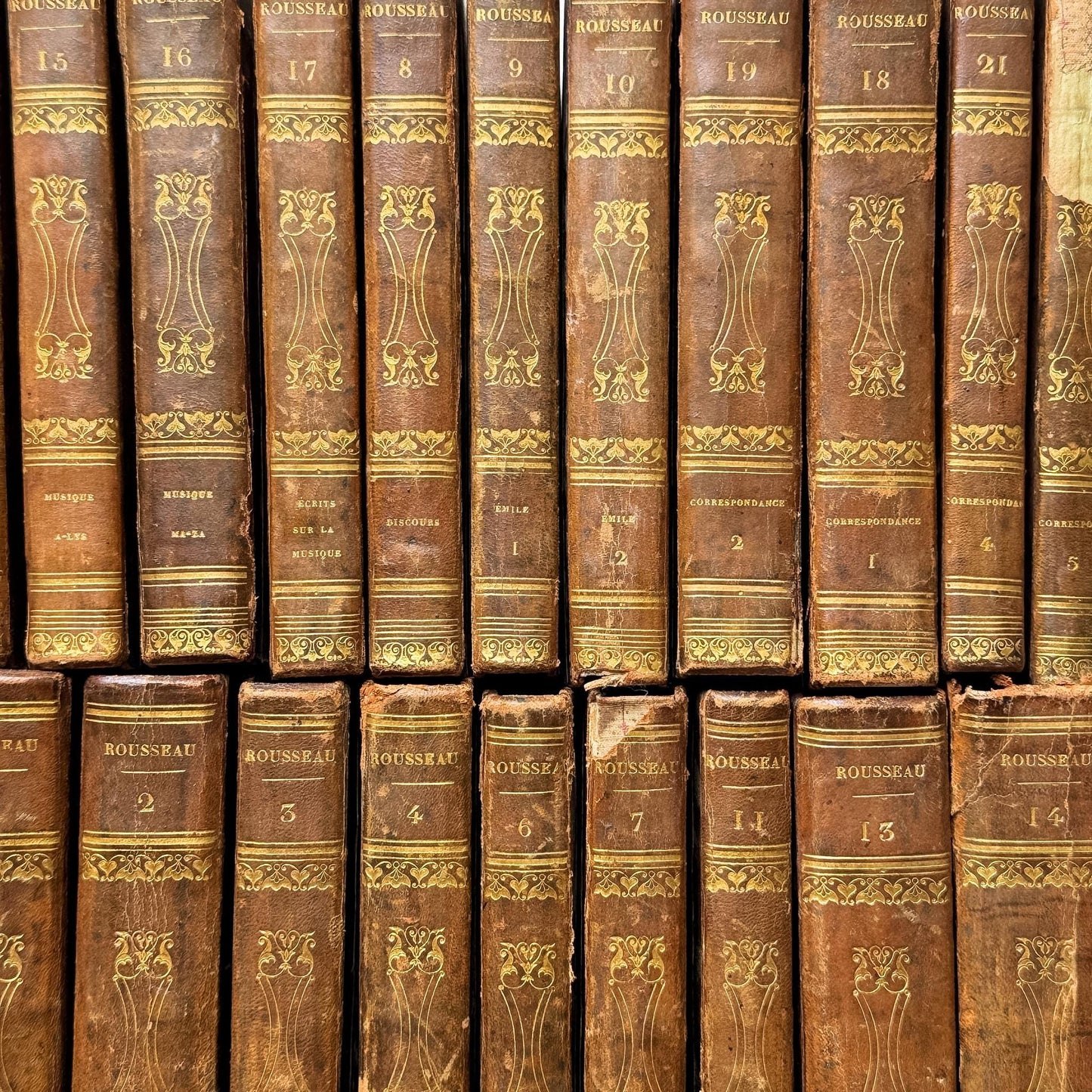 Antique French Leather Book Set, Works of Rousseau, 1820, 20 of 22 Volumes