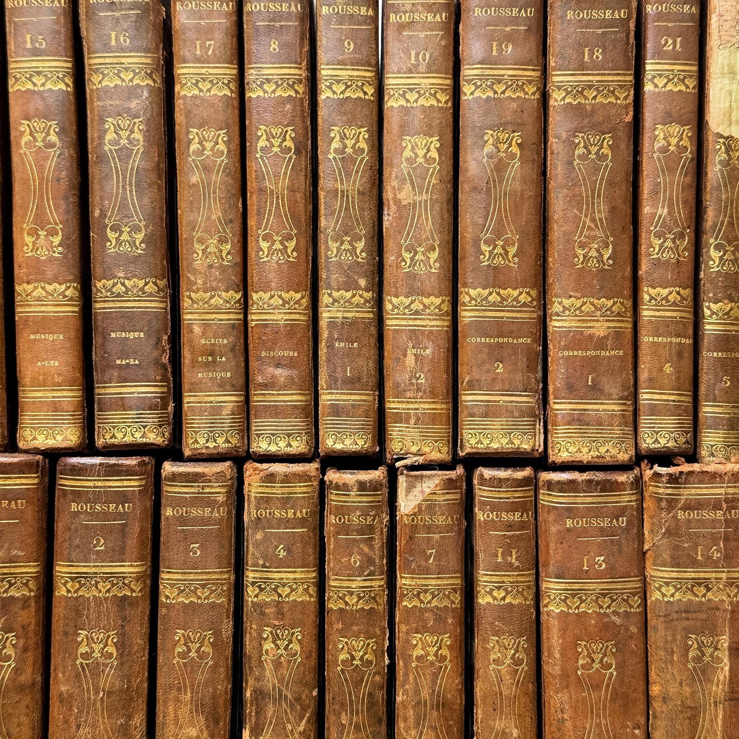 Antique French Leather Book Set, Works of Rousseau, 1820, 20 of 22 Volumes