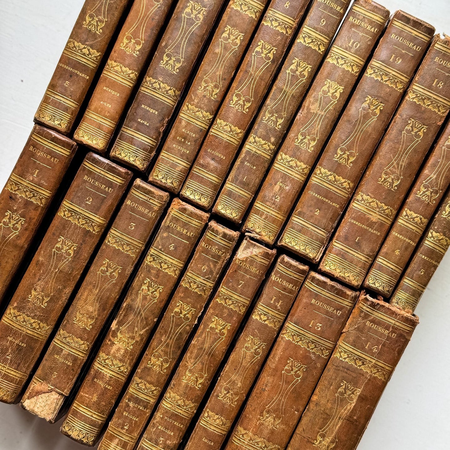 Antique French Leather Book Set, Works of Rousseau, 1820, 20 of 22 Volumes
