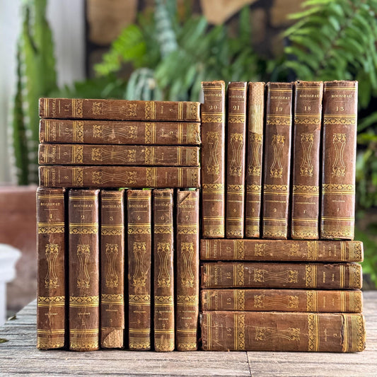 Antique French Leather Book Set, Works of Rousseau, 1820, 20 of 22 Volumes