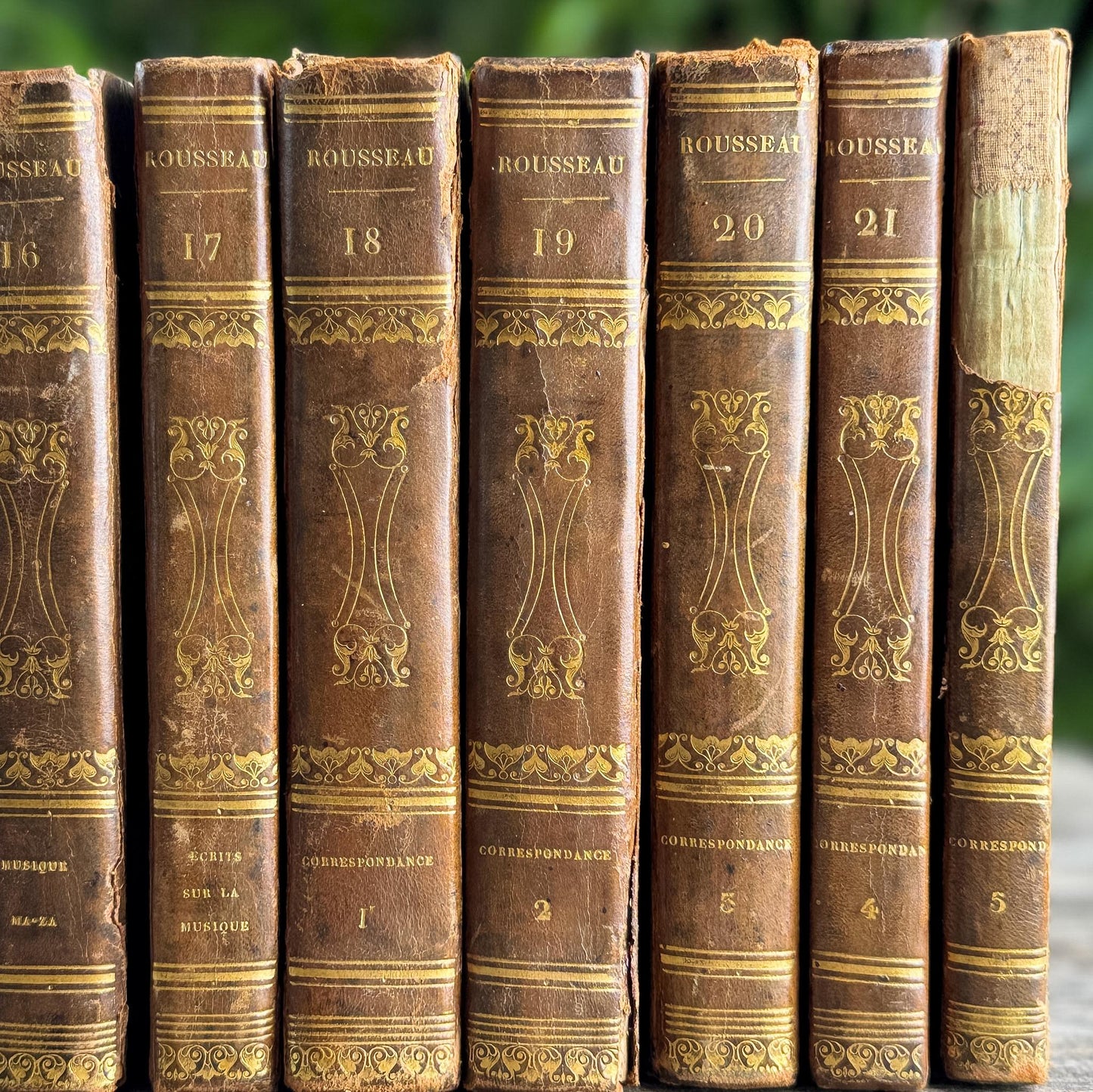 Antique French Leather Book Set, Works of Rousseau, 1820, 20 of 22 Volumes