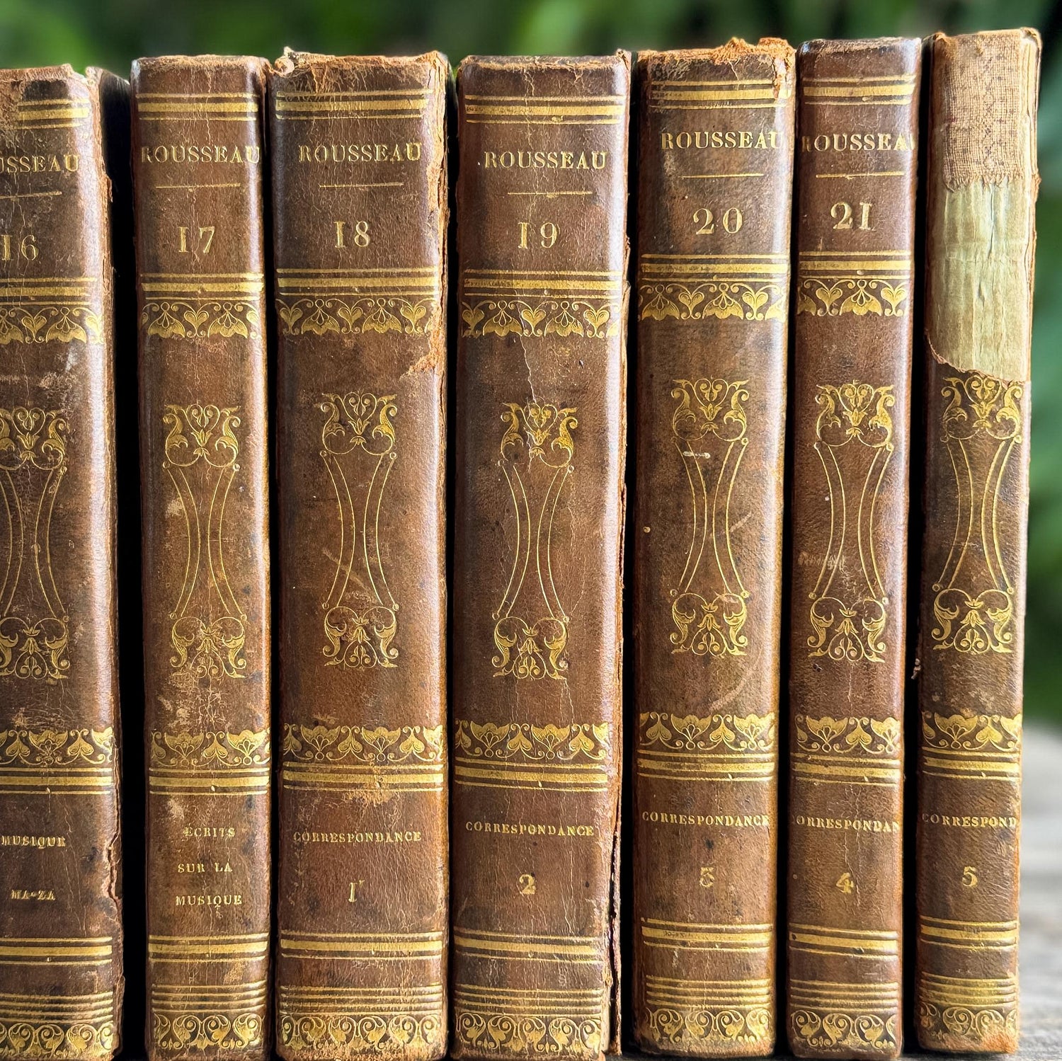 Antique French Leather Book Set, Works of Rousseau, 1820, 20 of 22 Volumes