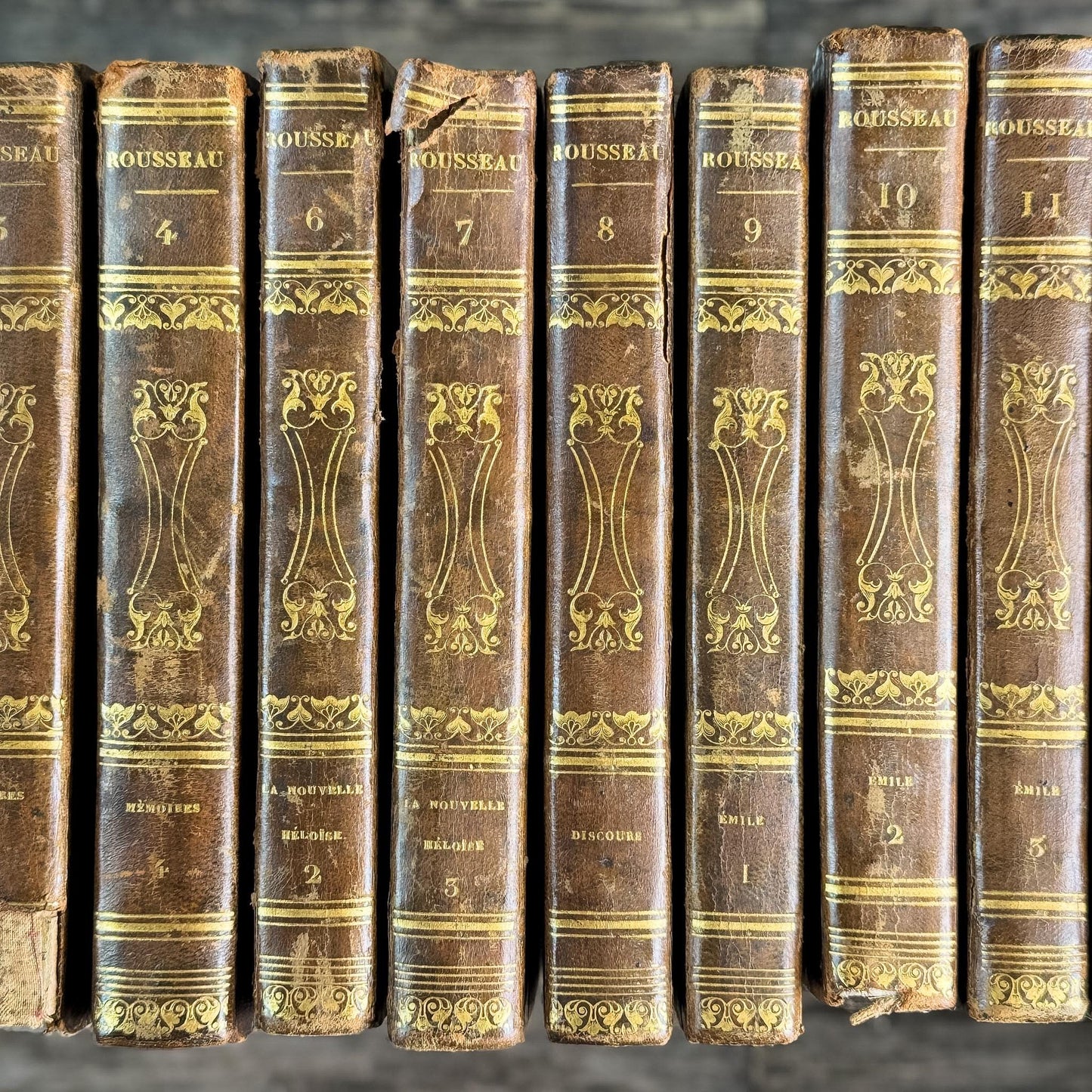 Antique French Leather Book Set, Works of Rousseau, 1820, 20 of 22 Volumes