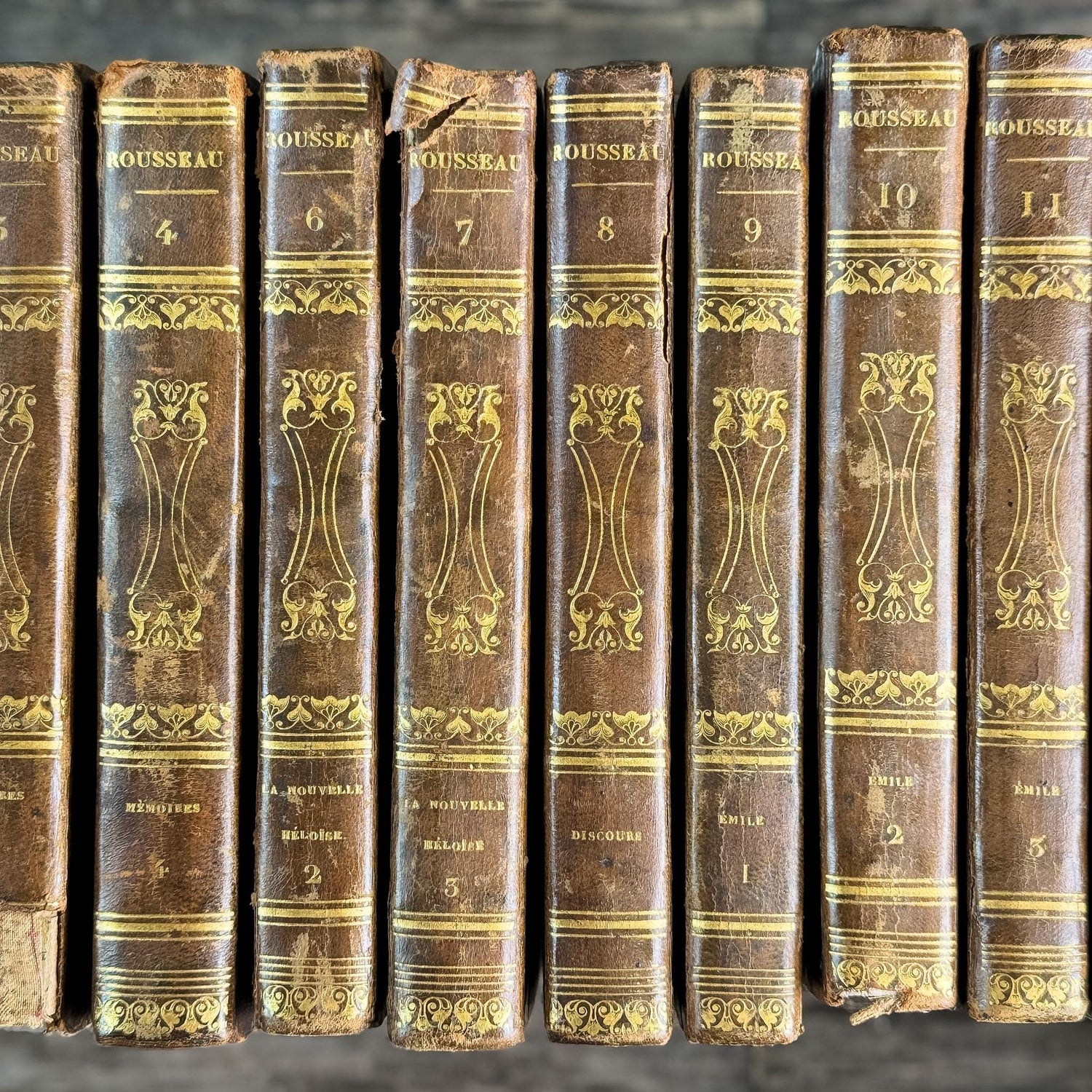 Antique French Leather Book Set, Works of Rousseau, 1820, 20 of 22 Volumes