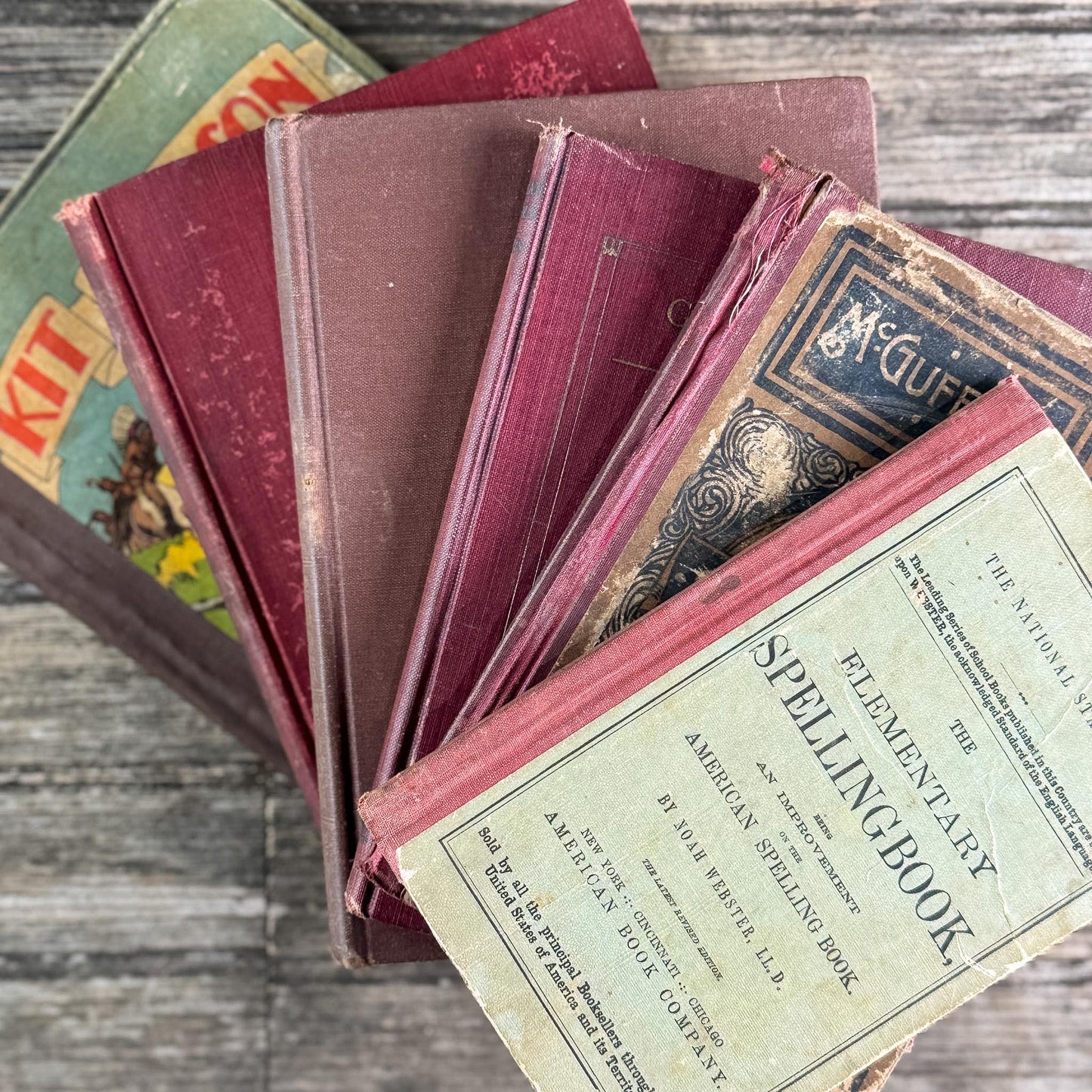 Antique Shabby Red & Brown Book Bundle for Moody Shelf Styling