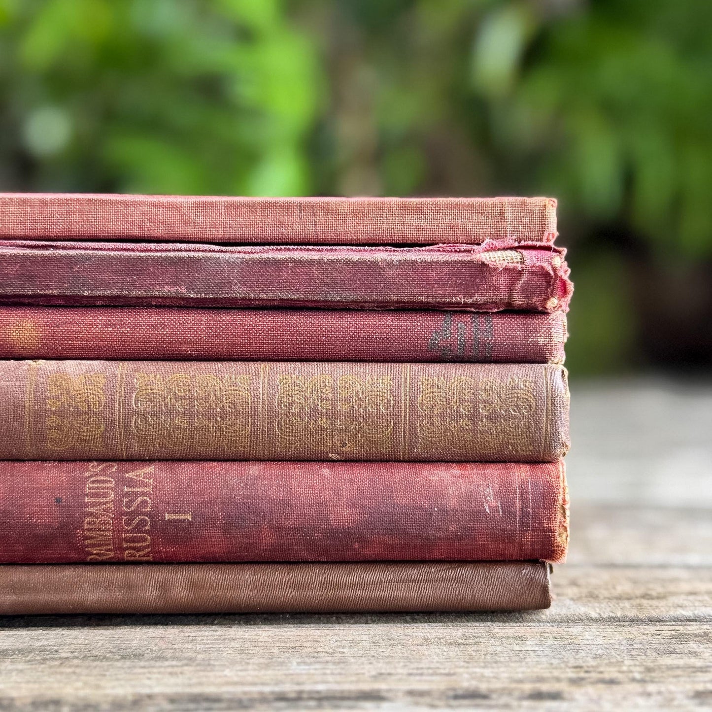 Antique Shabby Red & Brown Book Bundle for Moody Shelf Styling