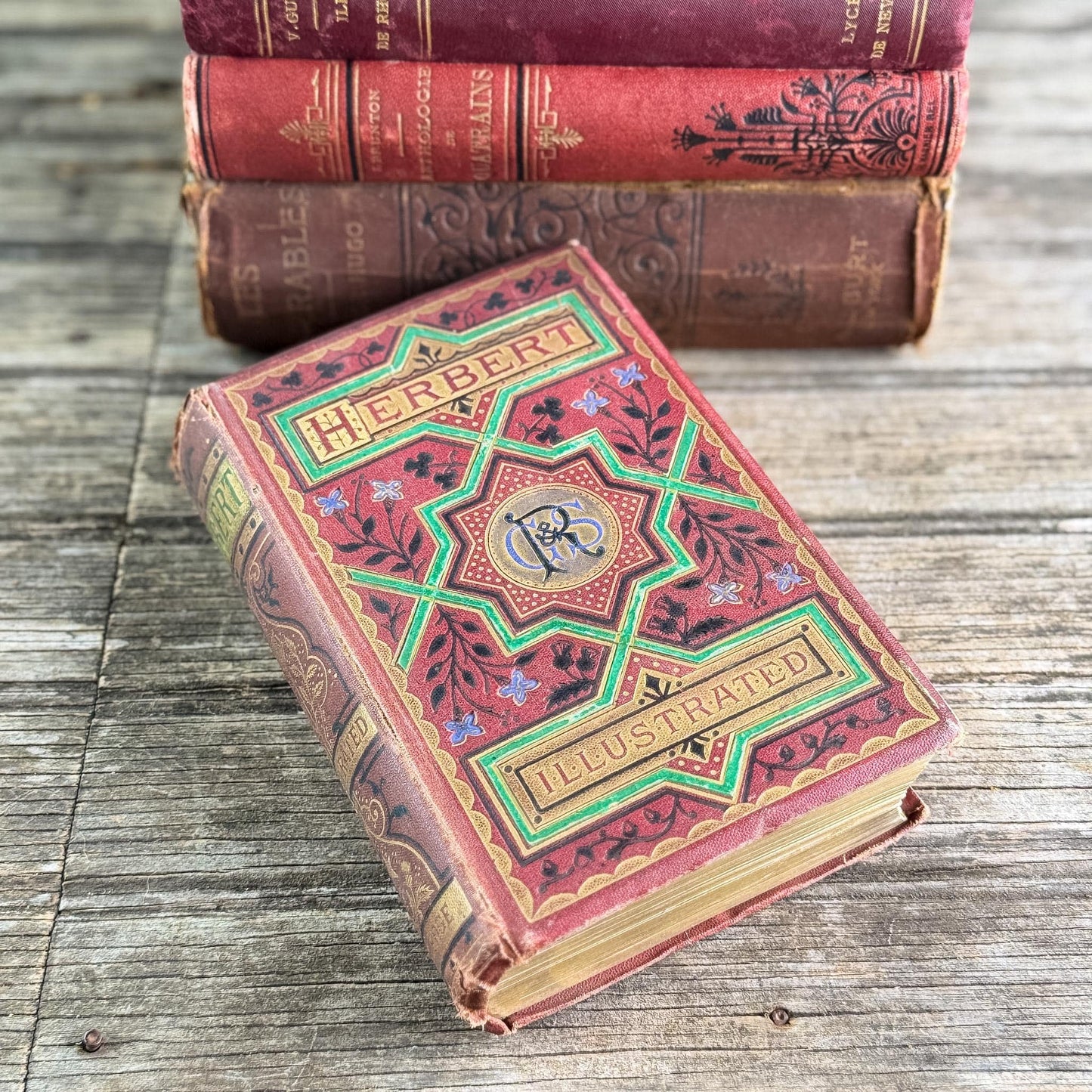 Antique Red French and English Classic Book Bundle