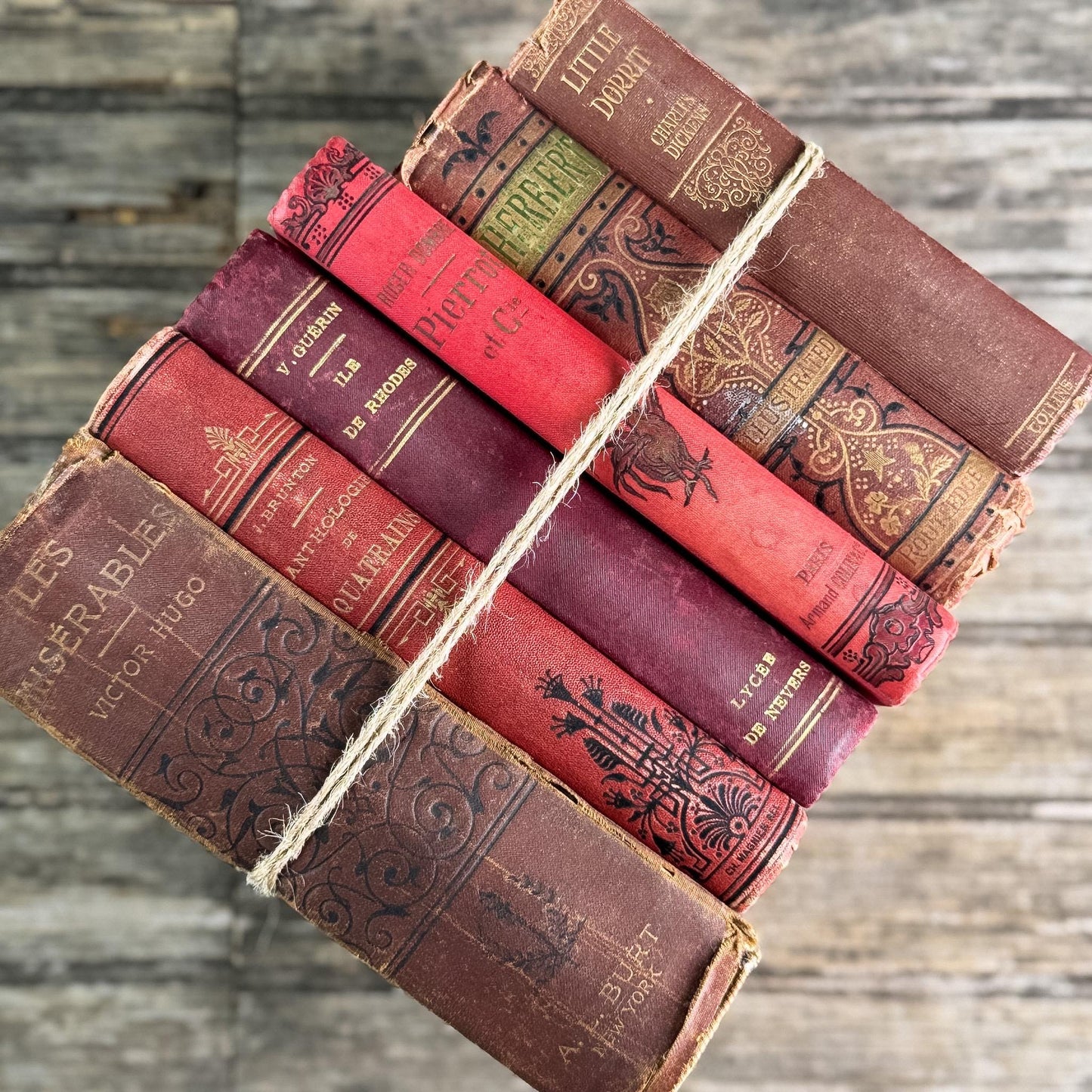 Antique Red French and English Classic Book Bundle