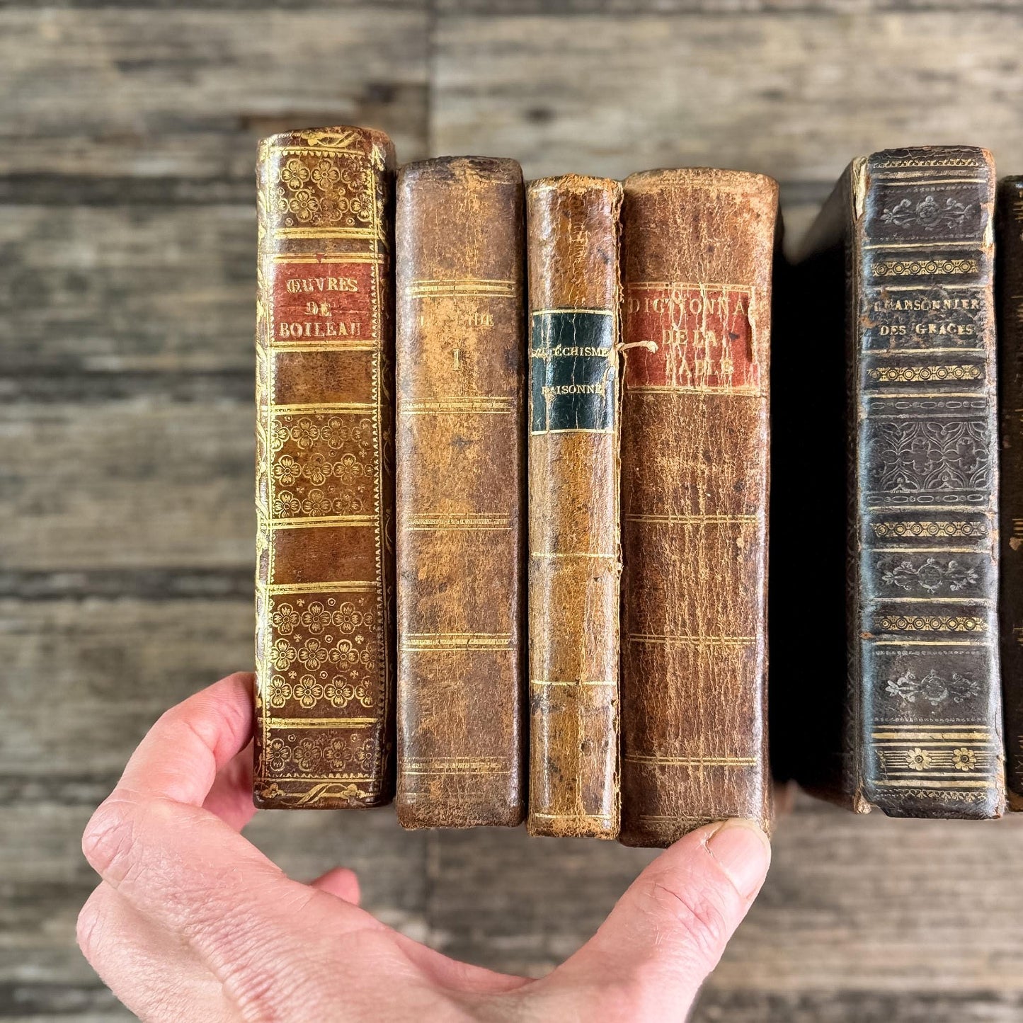 Set of 8 Tiny Shabby Antique French Leather Books