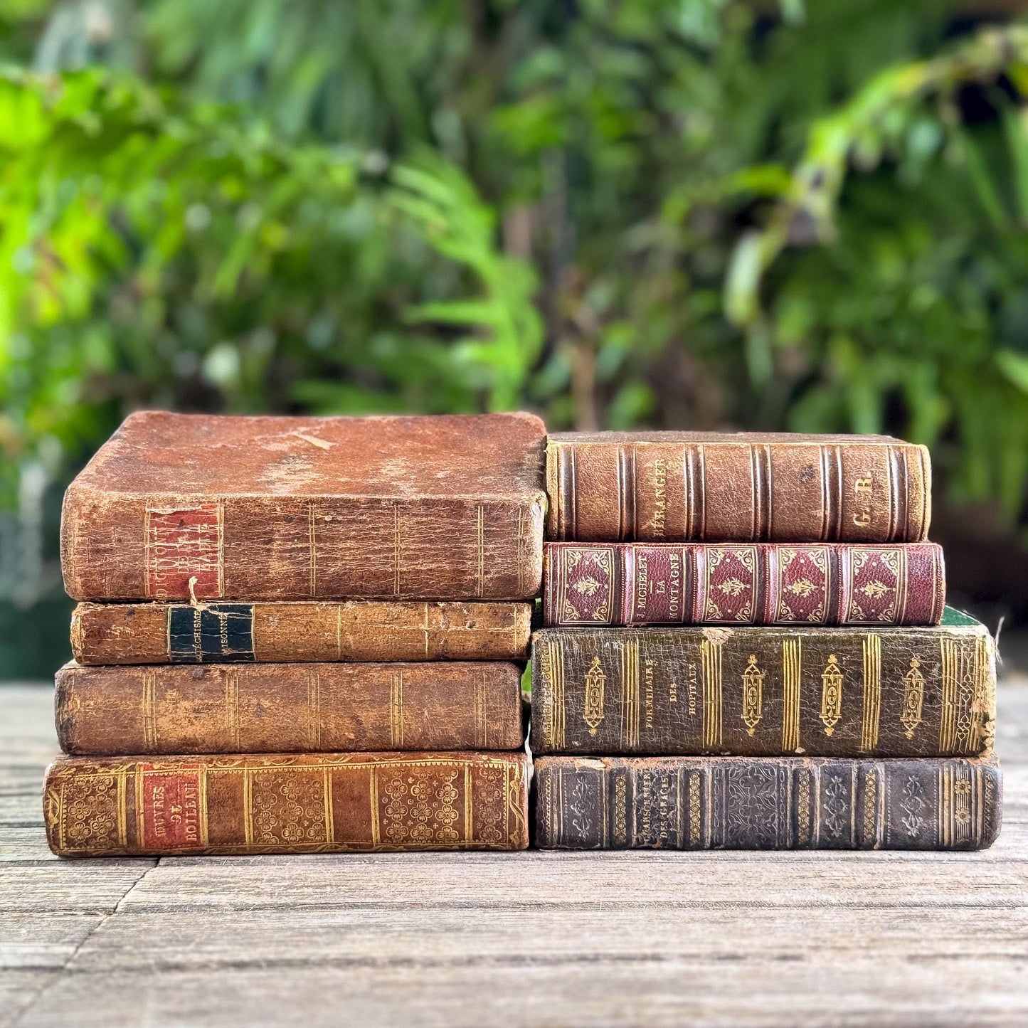 Set of 8 Tiny Shabby Antique French Leather Books