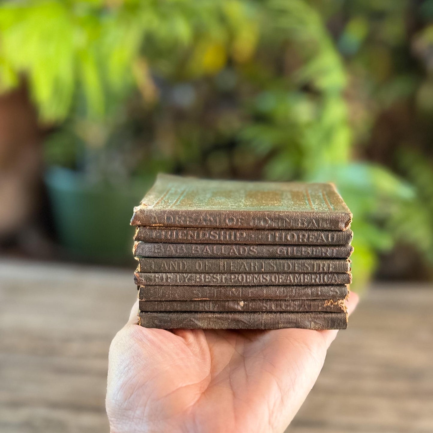 Tiny Antique Green Little Leather Library Books