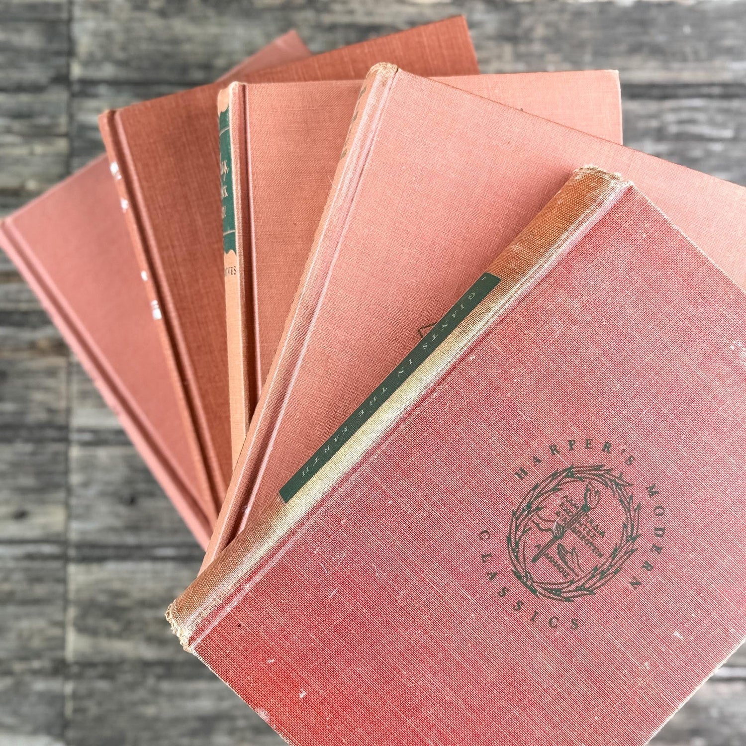 Terracotta and Peach Vintage Book Bundle for Feminine Shelf Styling
