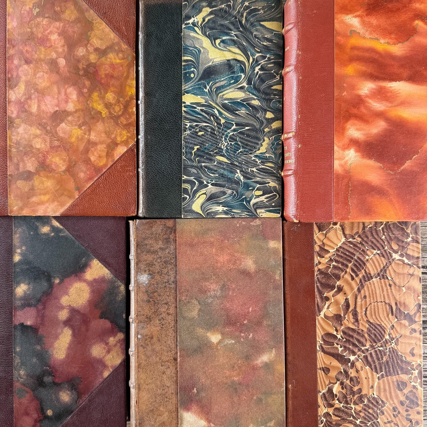 Antique Copper, Brown, and Red French Leather Book Bundle