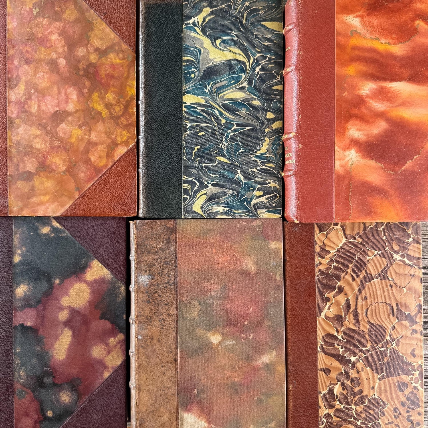 Antique Copper, Brown, and Red French Leather Book Bundle