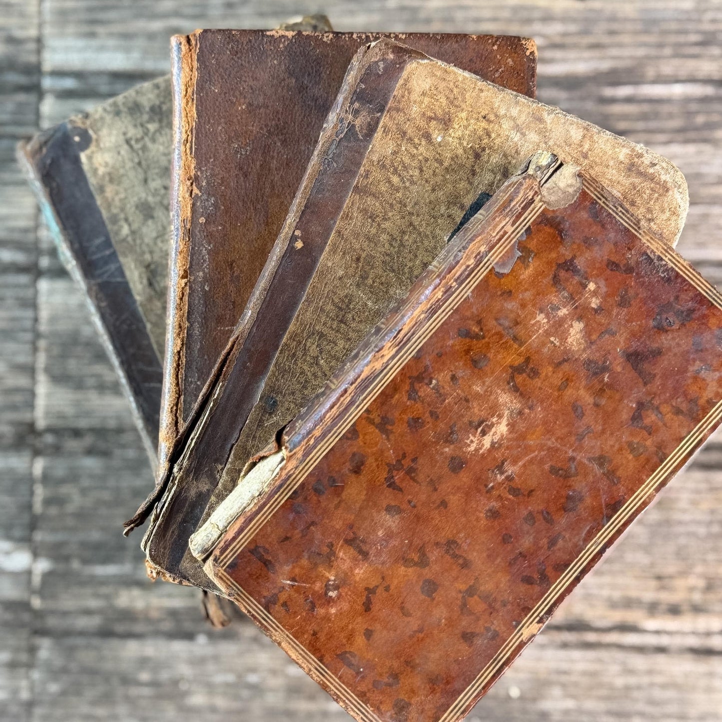 Small Shabby Antique French Book Set in Brown and Gold Leather