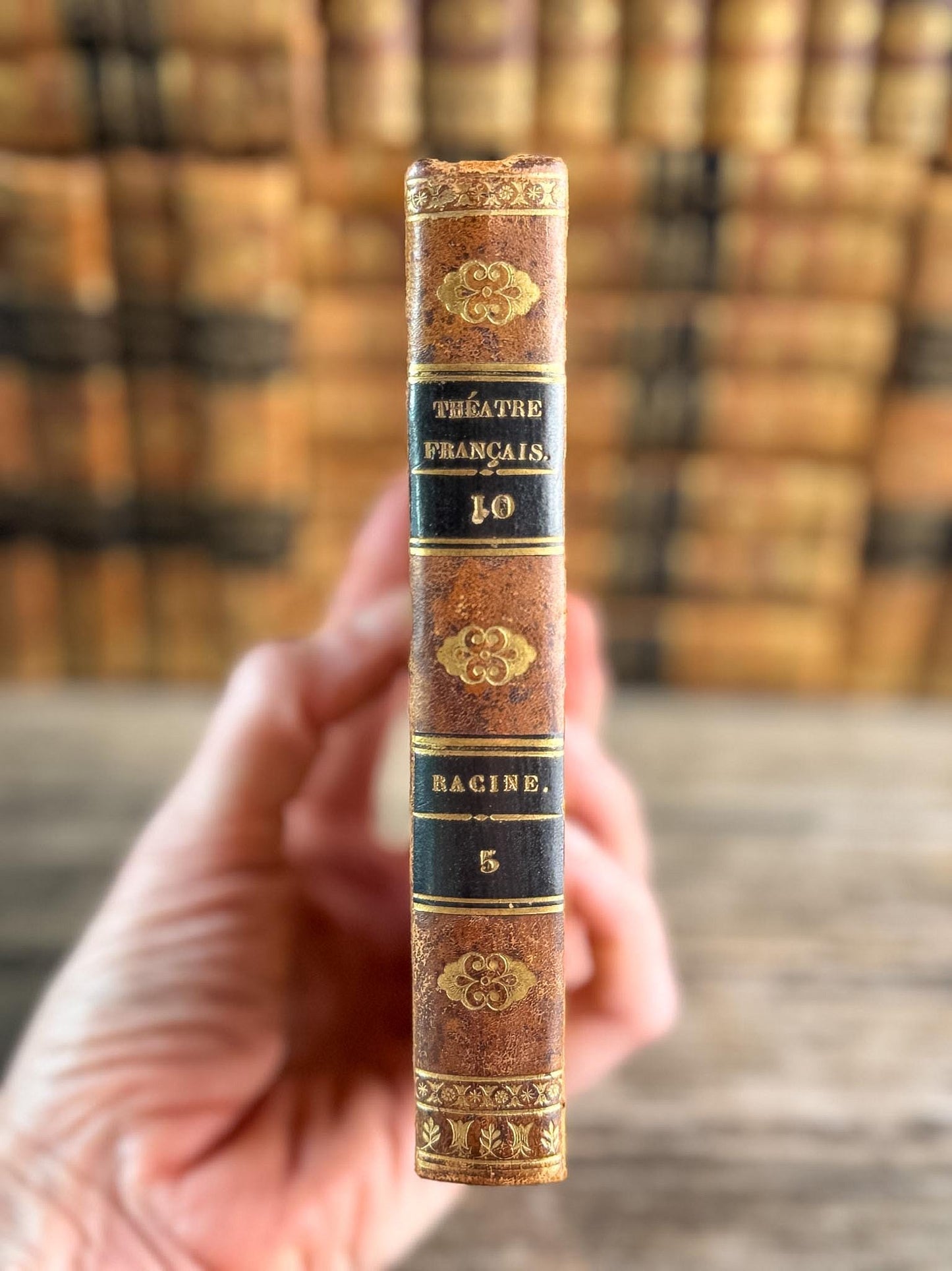 Antique French Leather Book Set, Répertoire Général du Théâtre Français, 67 Volumes