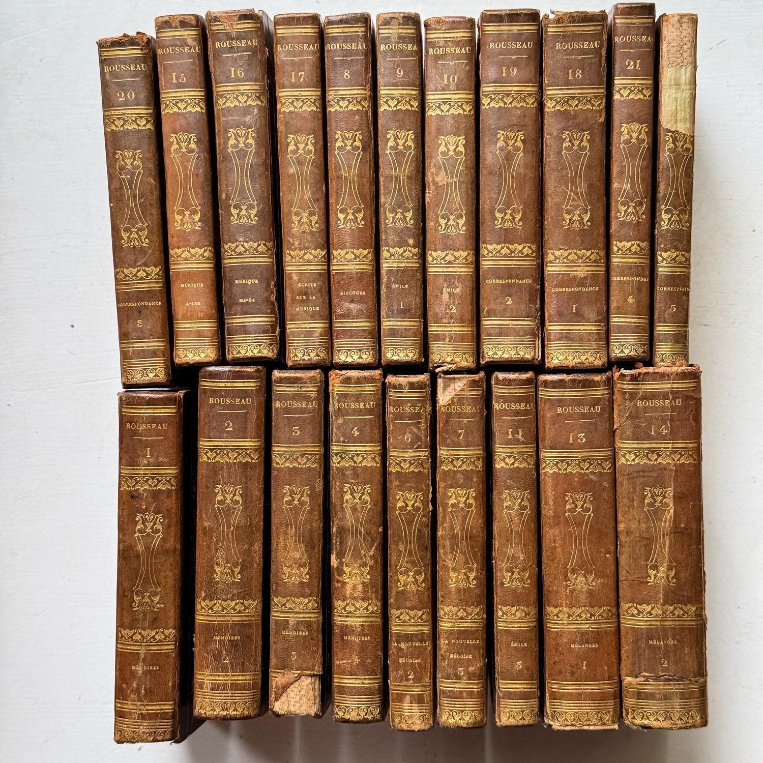 Antique French Leather Book Set, Works of Rousseau, 1820, 20 of 22 Volumes