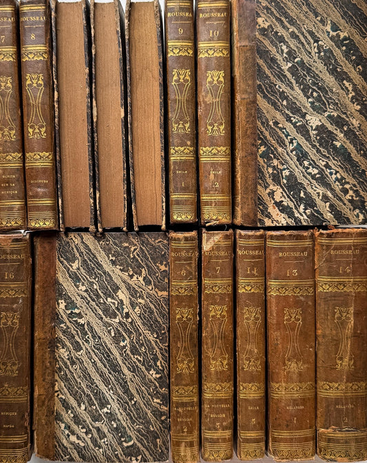 Antique French Leather Book Set, Works of Rousseau, 1820, 20 of 22 Volumes