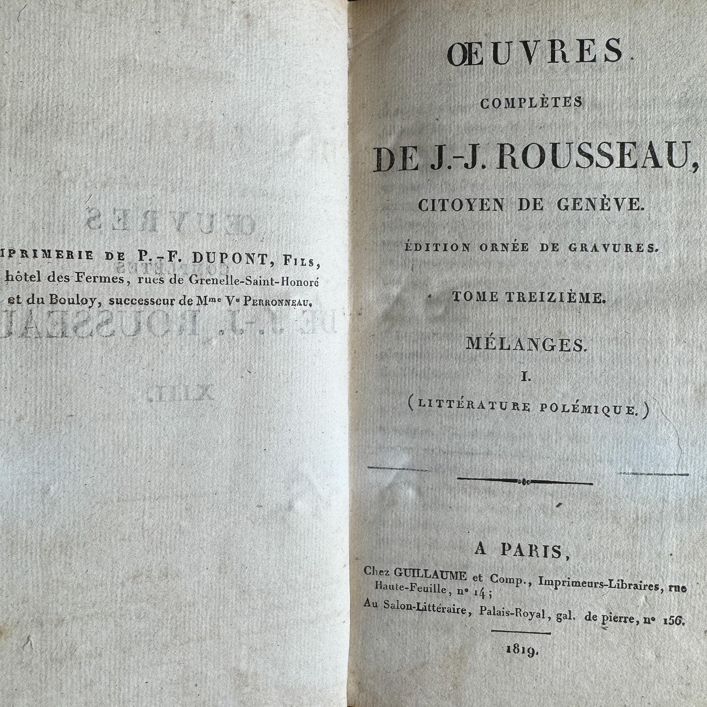 Antique French Leather Book Set, Works of Rousseau, 1820, 20 of 22 Volumes