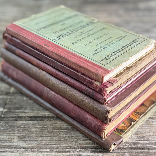 Antique Shabby Red & Brown Book Bundle for Moody Shelf Styling