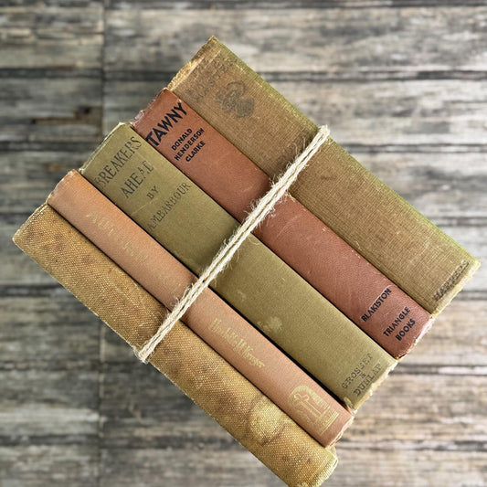 Vintage Neutral Olive Green and Brown Book Bundle for Shelf Styling