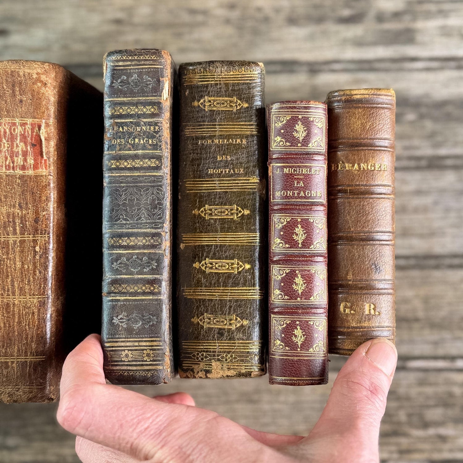 Set of 8 Tiny Shabby Antique French Leather Books