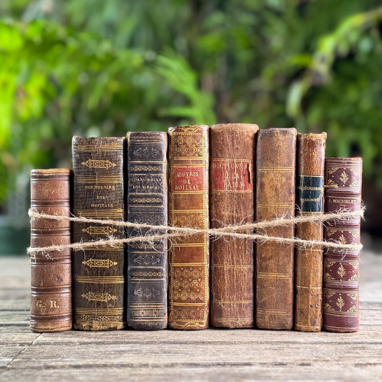 Set of 8 Tiny Shabby Antique French Leather Books