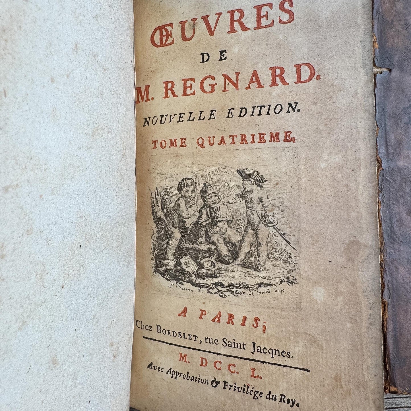 18th Century French Leather Book Set, 1750 - Œuvres de Regnard, Volumes I-IV, Gilt Calf, 4 Volumes