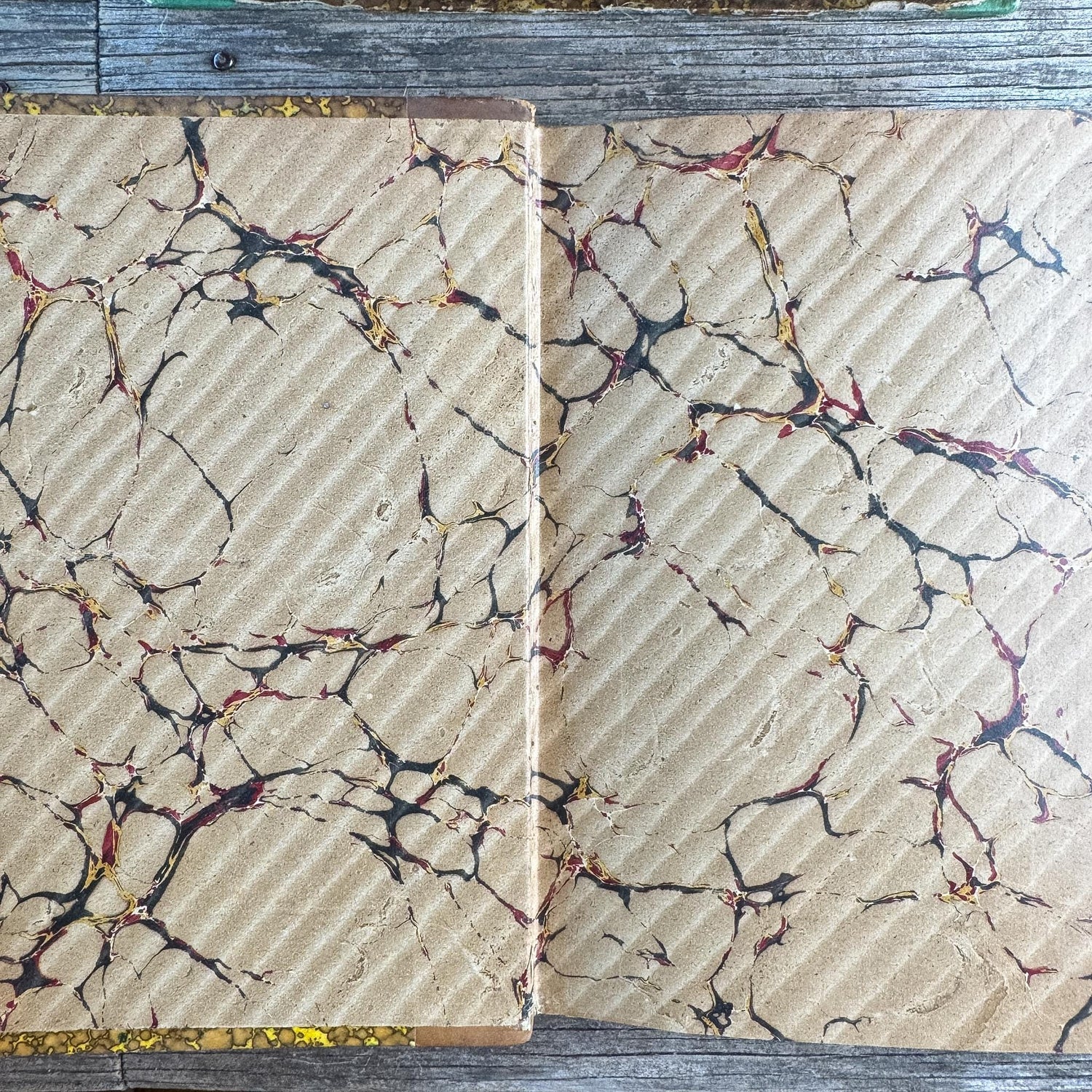 Antique French Leather Book Set with Aeschylus, Madame de Staël, Chénier, Bourget, Caramel & Tan with Marbled Boards