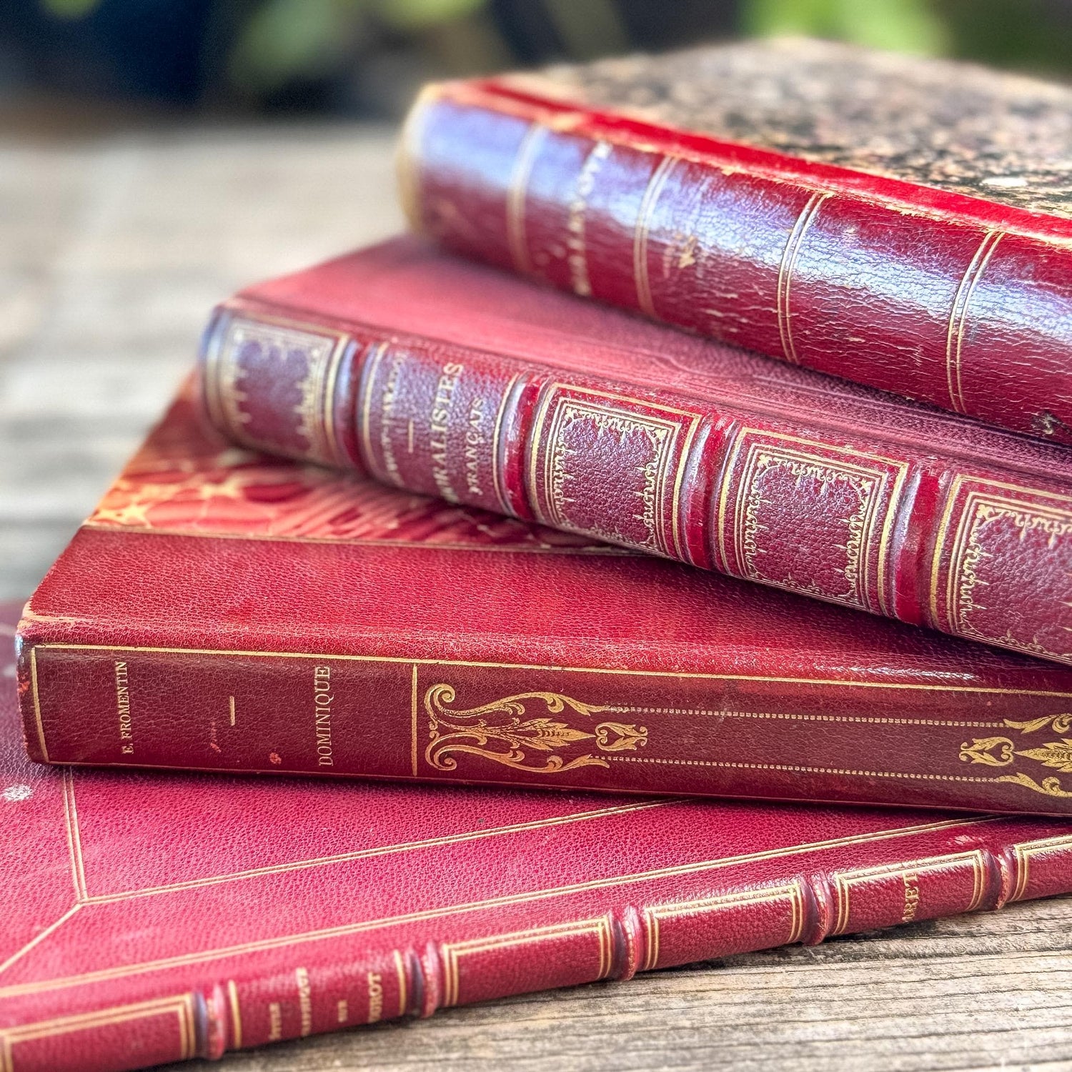 Antique French Red Leather Book Set from 1800s