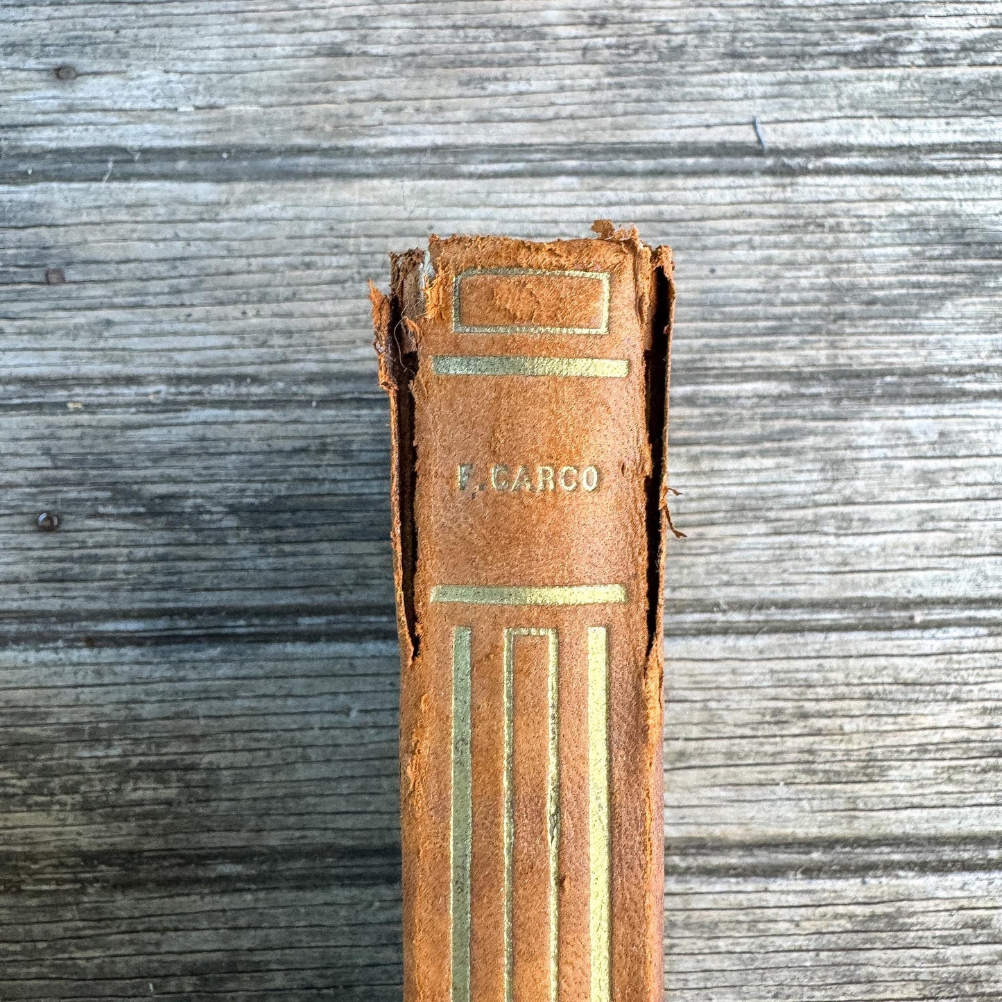 Vintage French Leather Book Set in Cognac Brown with Art Deco Gilt Spines