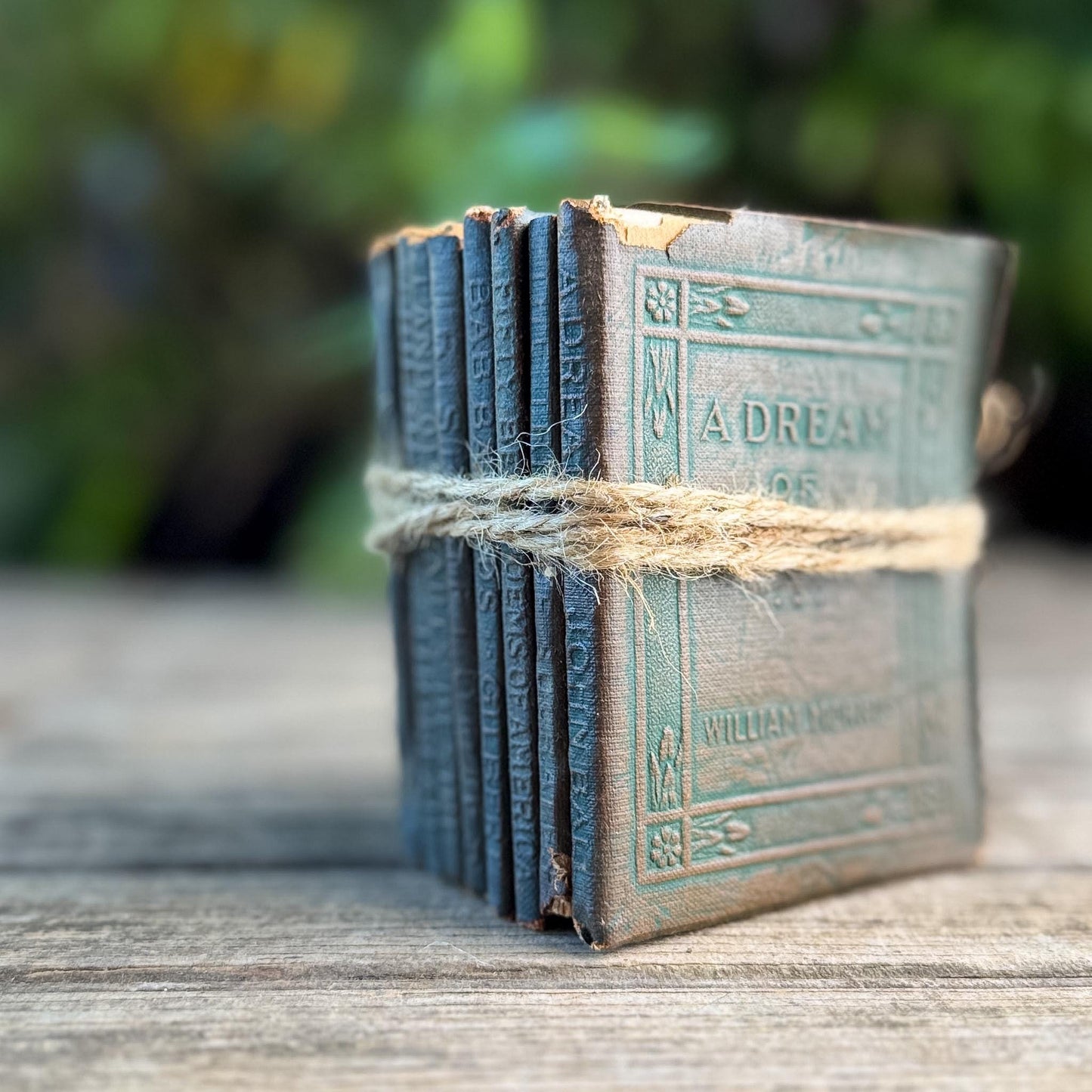 Tiny Antique Green Little Leather Library Books