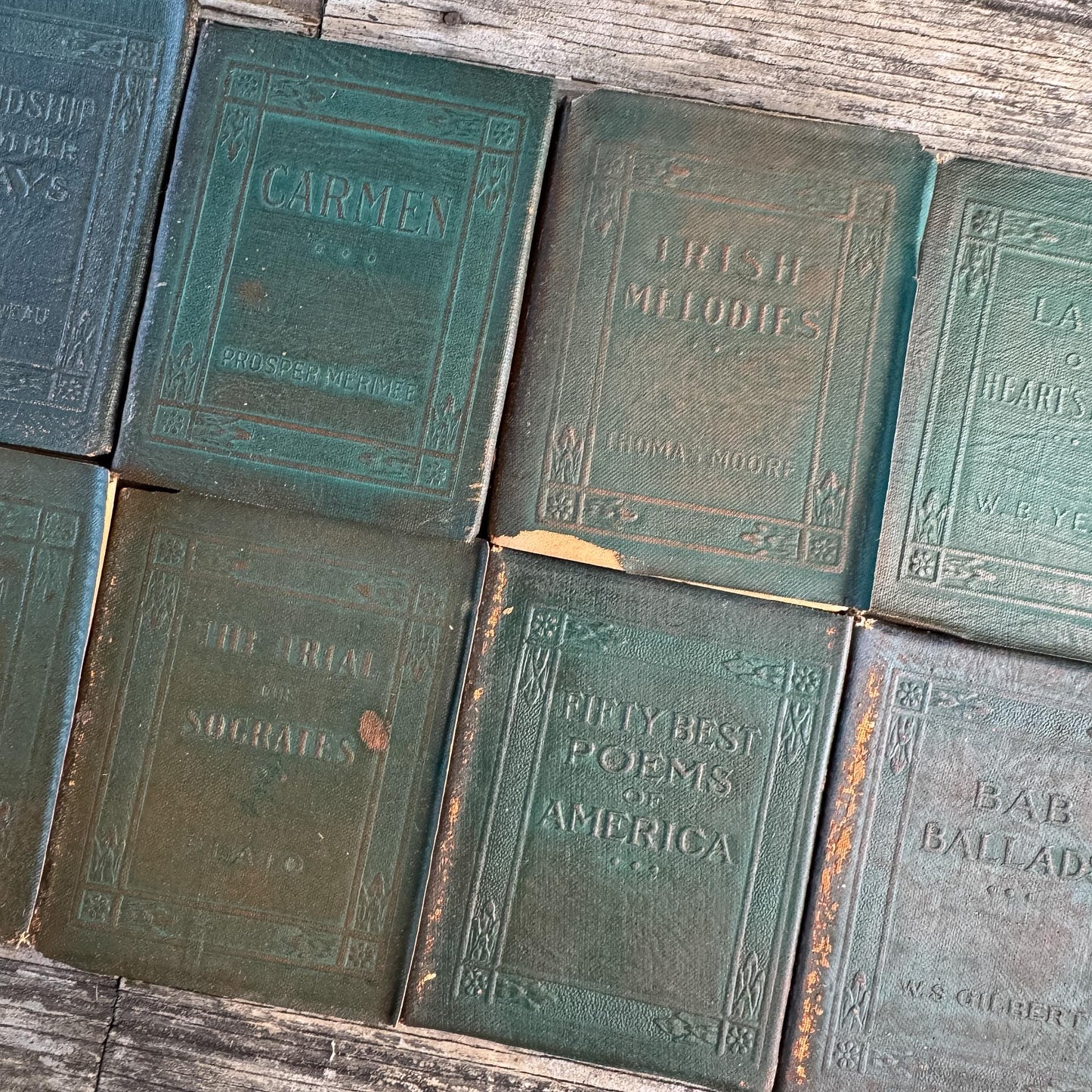 Tiny Antique Green Little Leather Library Books