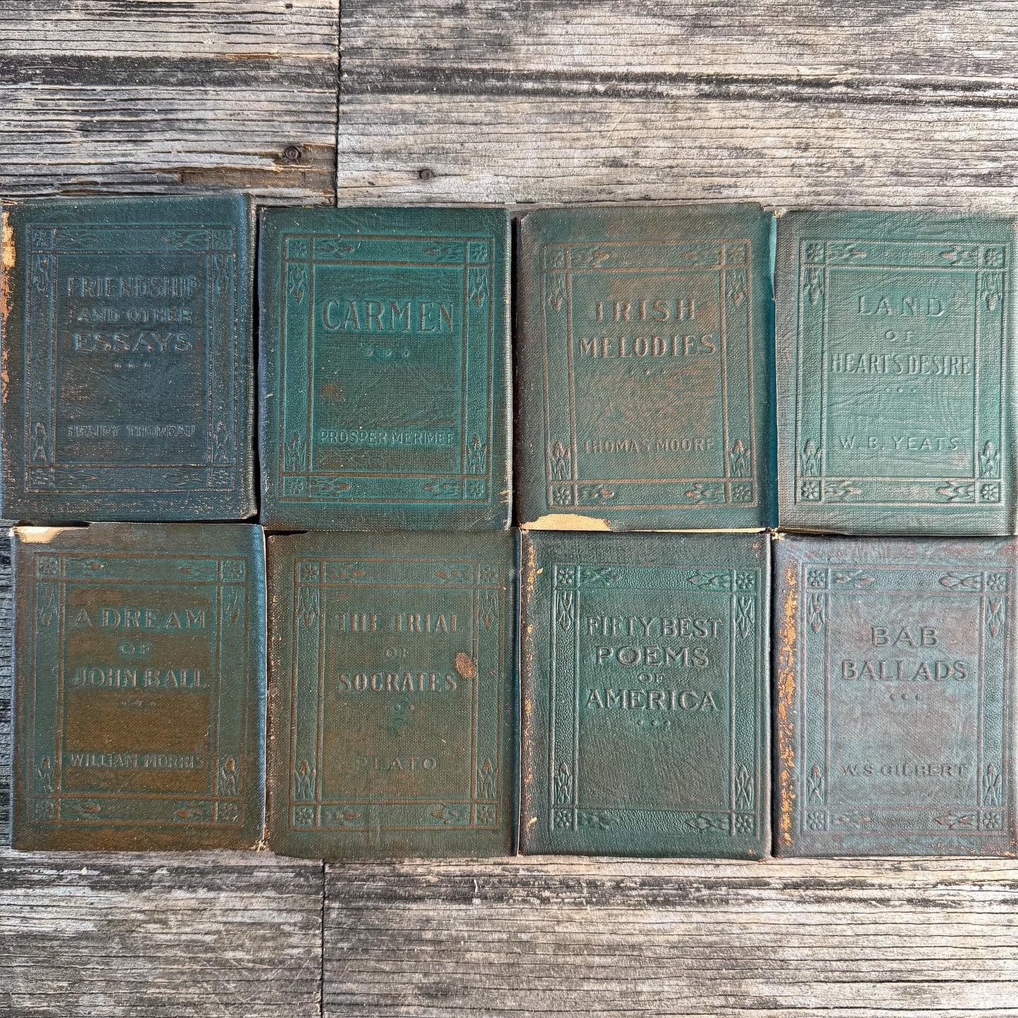 Tiny Antique Green Little Leather Library Books