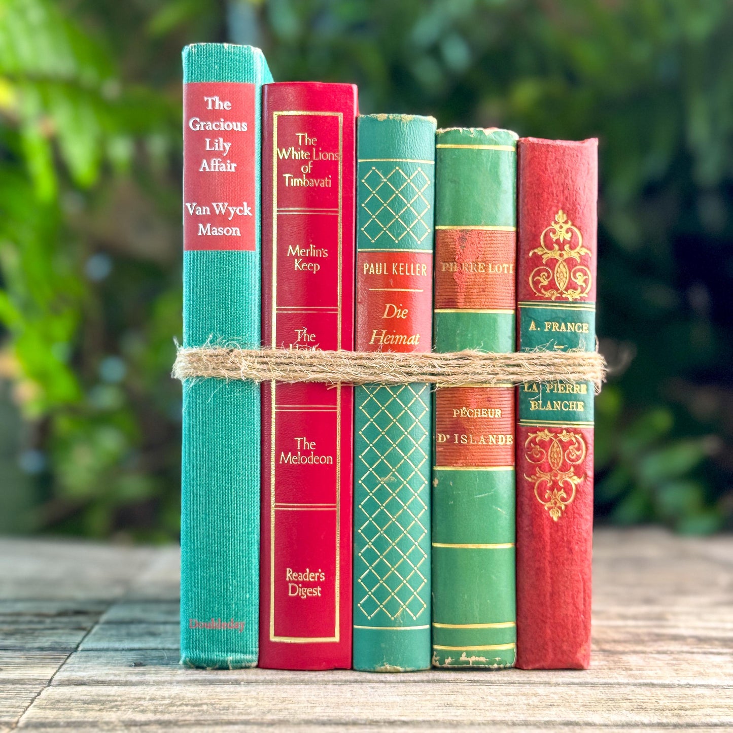 Vintage and Antique European Red, Green and Gold Book Bundle For Holiday Styling