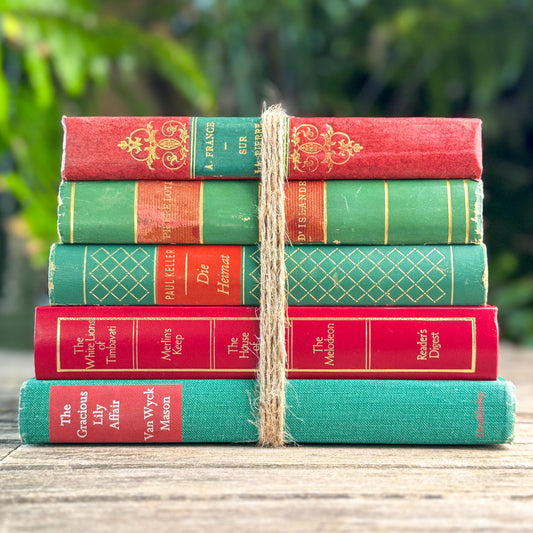 Vintage and Antique European Red, Green and Gold Book Bundle For Holiday Styling