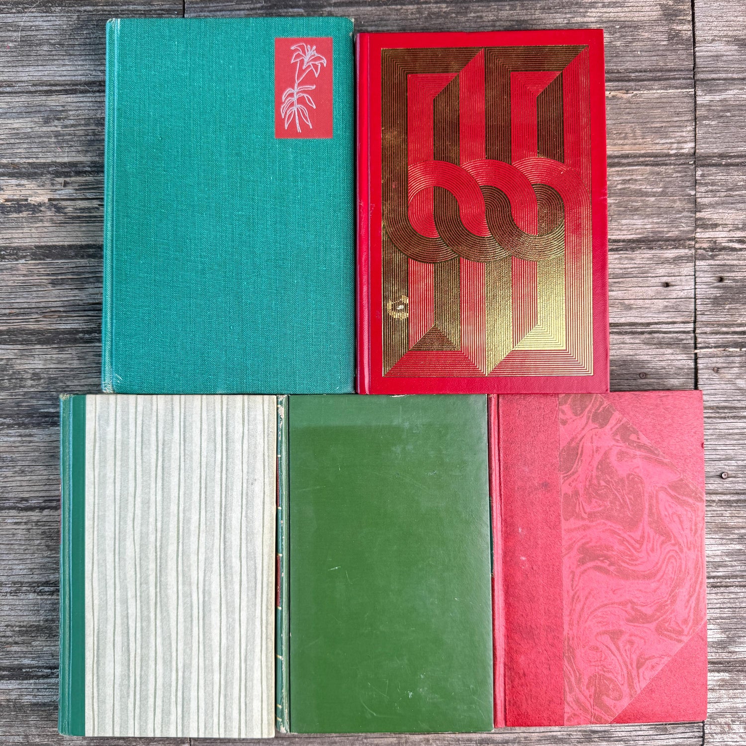 Vintage and Antique European Red, Green and Gold Book Bundle For Holiday Styling