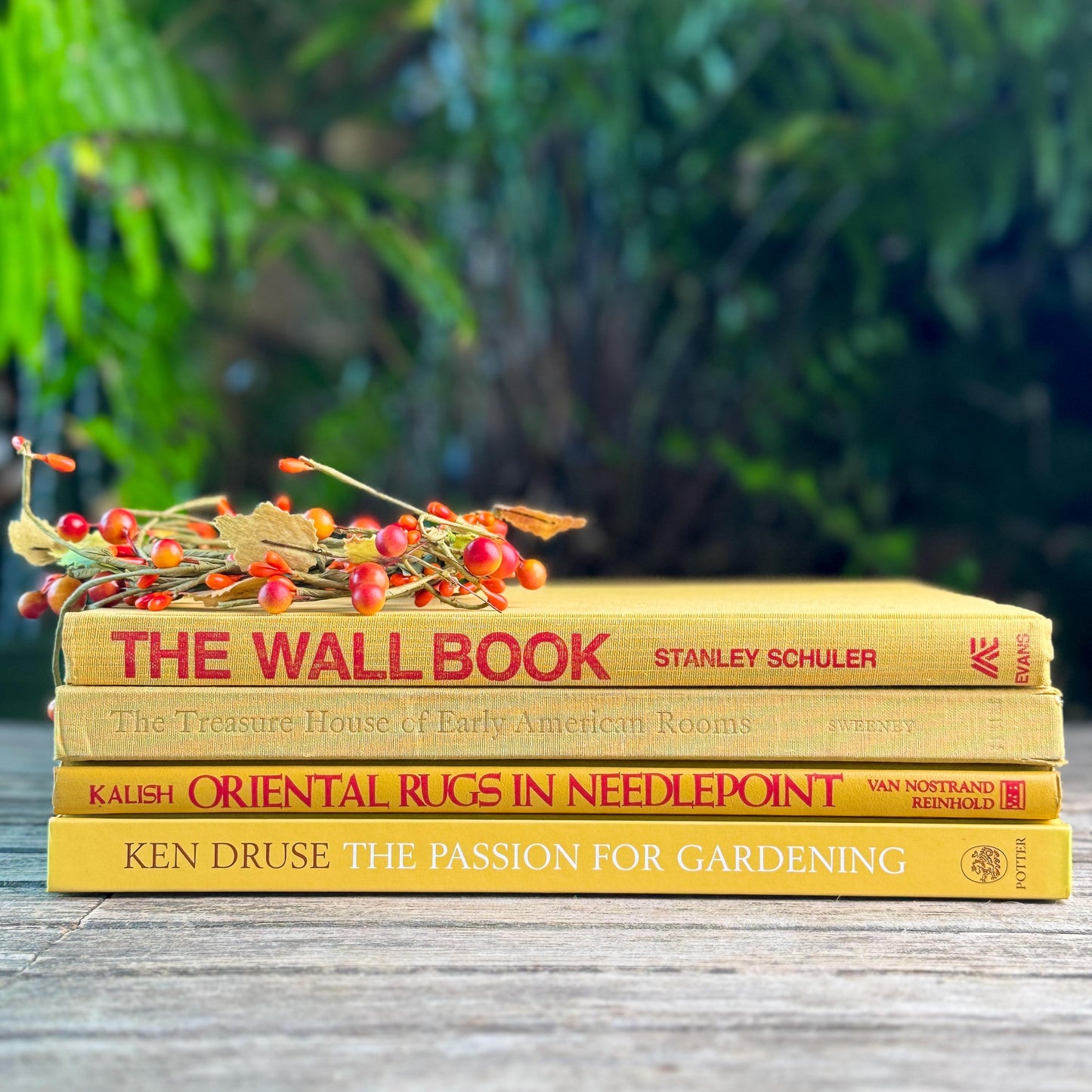 Retro Mustard Yellow Coffee Table Book Set, Home and Garden Themed
